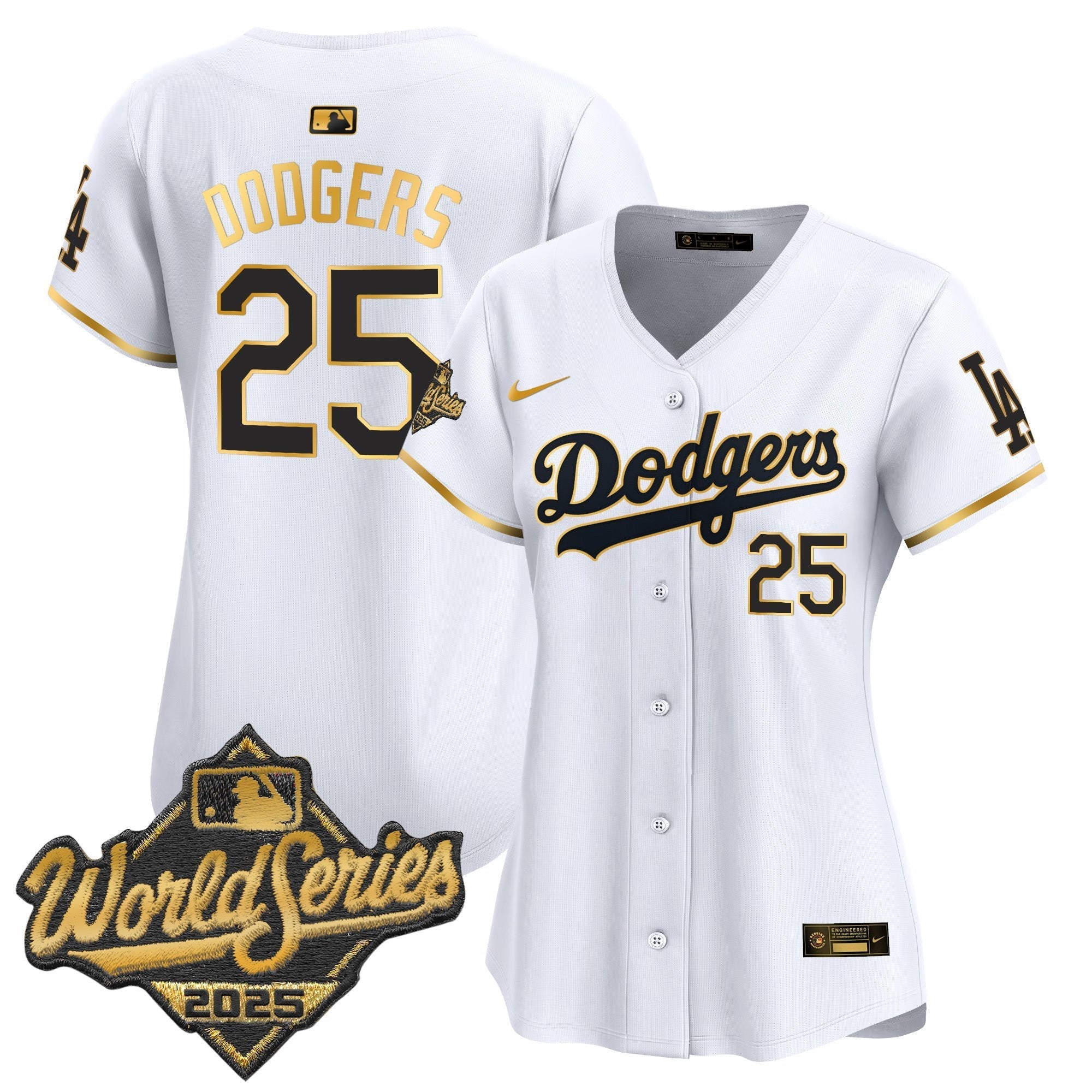 Women's Dodgers 2025 World Series Gold Trim Vapor Premier Limited Jersey - Stitched