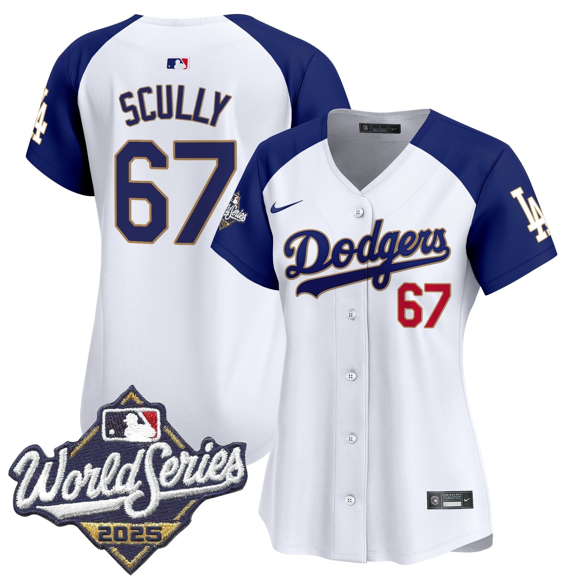 Women's Dodgers 2025 World Series Gold Trim Vapor Premier Limited Jersey - Stitched