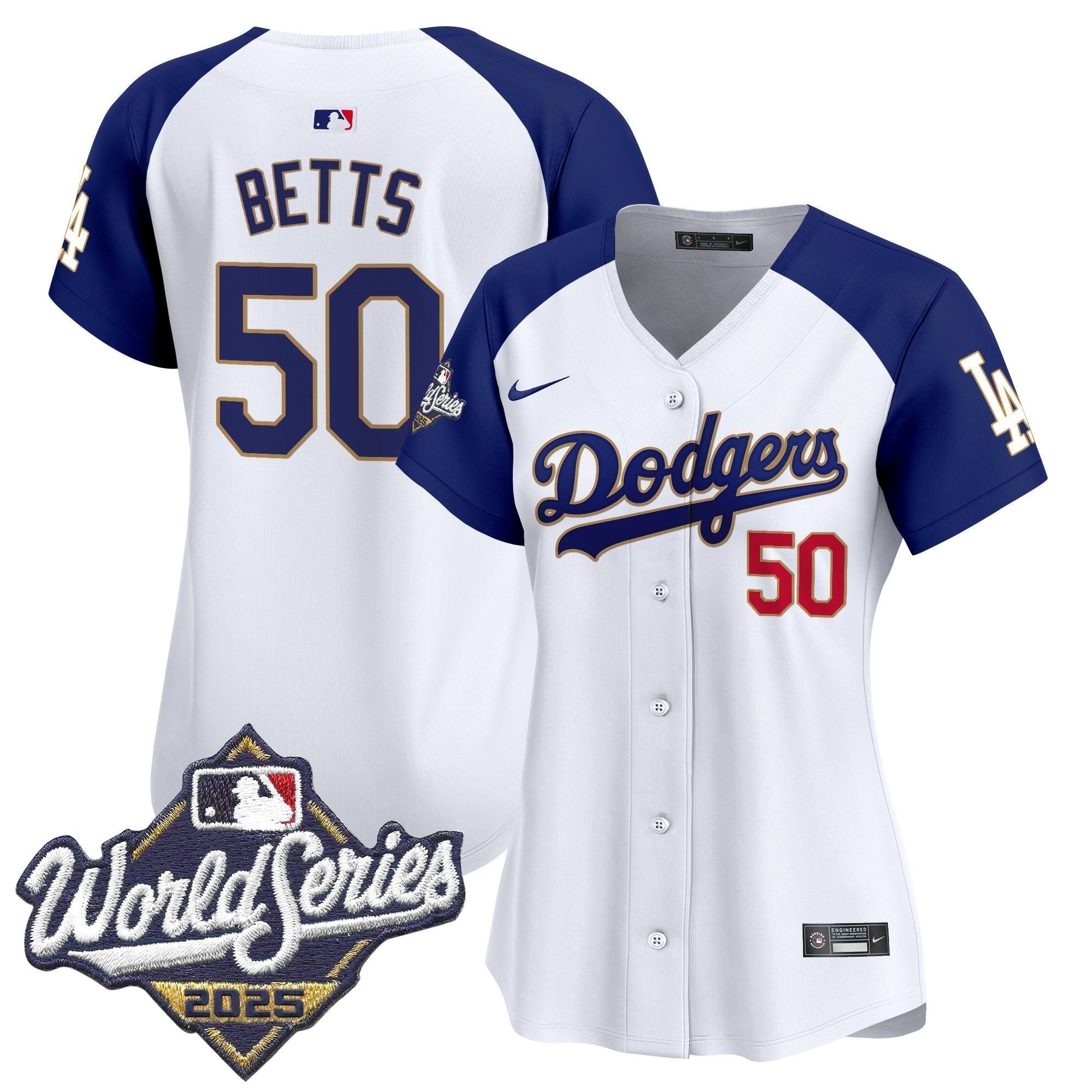 Women's Dodgers 2025 World Series Gold Trim Vapor Premier Limited Jersey - Stitched
