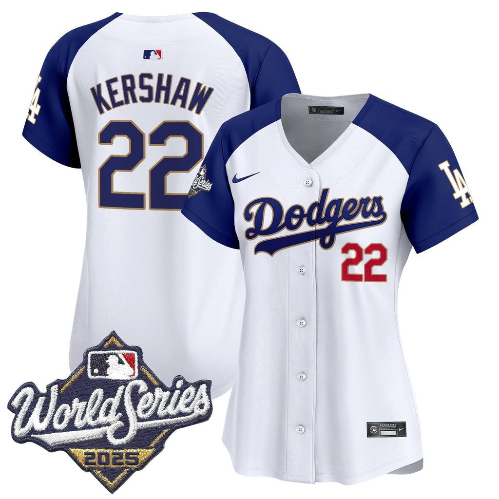 Women's Dodgers 2025 World Series Gold Trim Vapor Premier Limited Jersey - Stitched