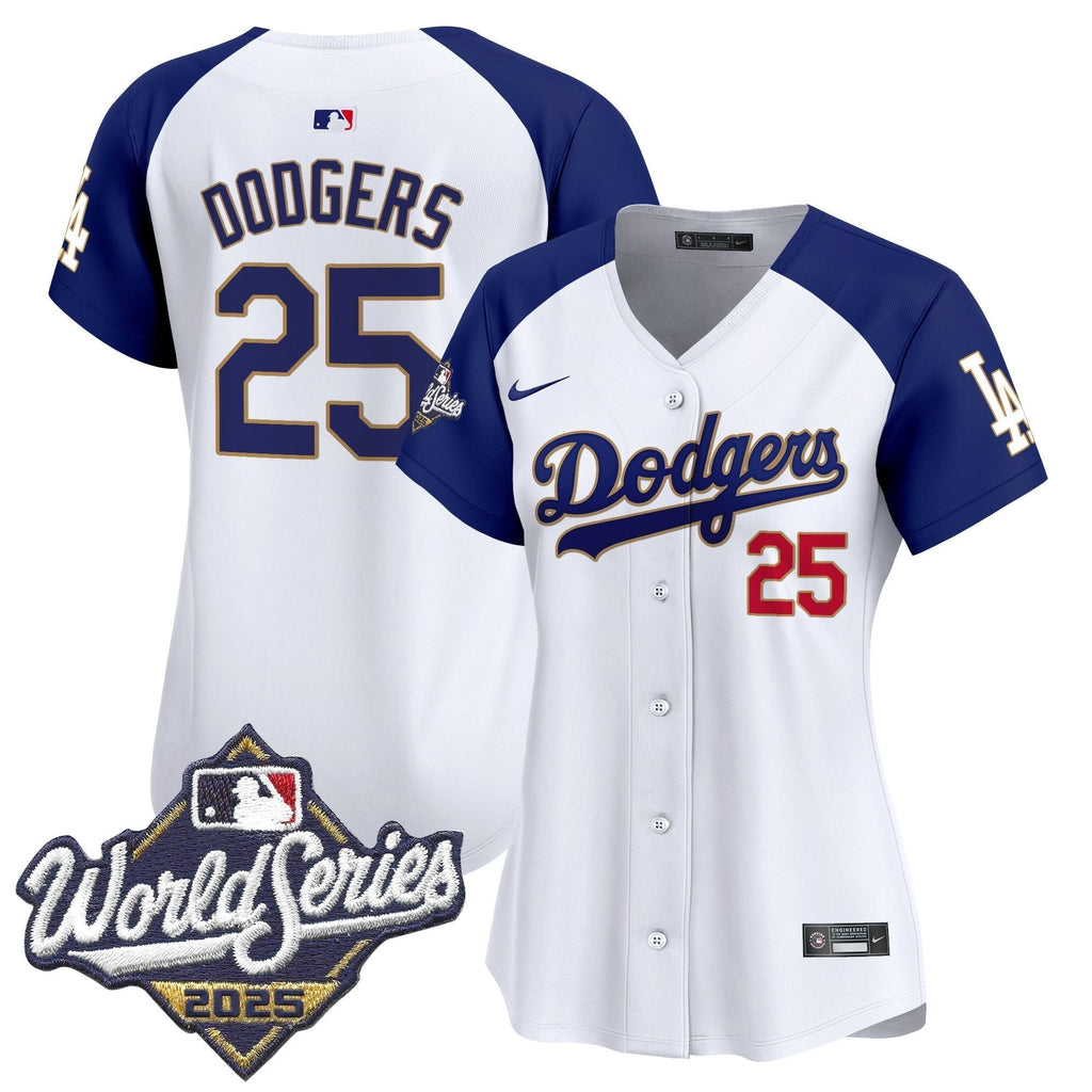 Women's Dodgers 2025 World Series Gold Trim Vapor Premier Limited Jersey - Stitched