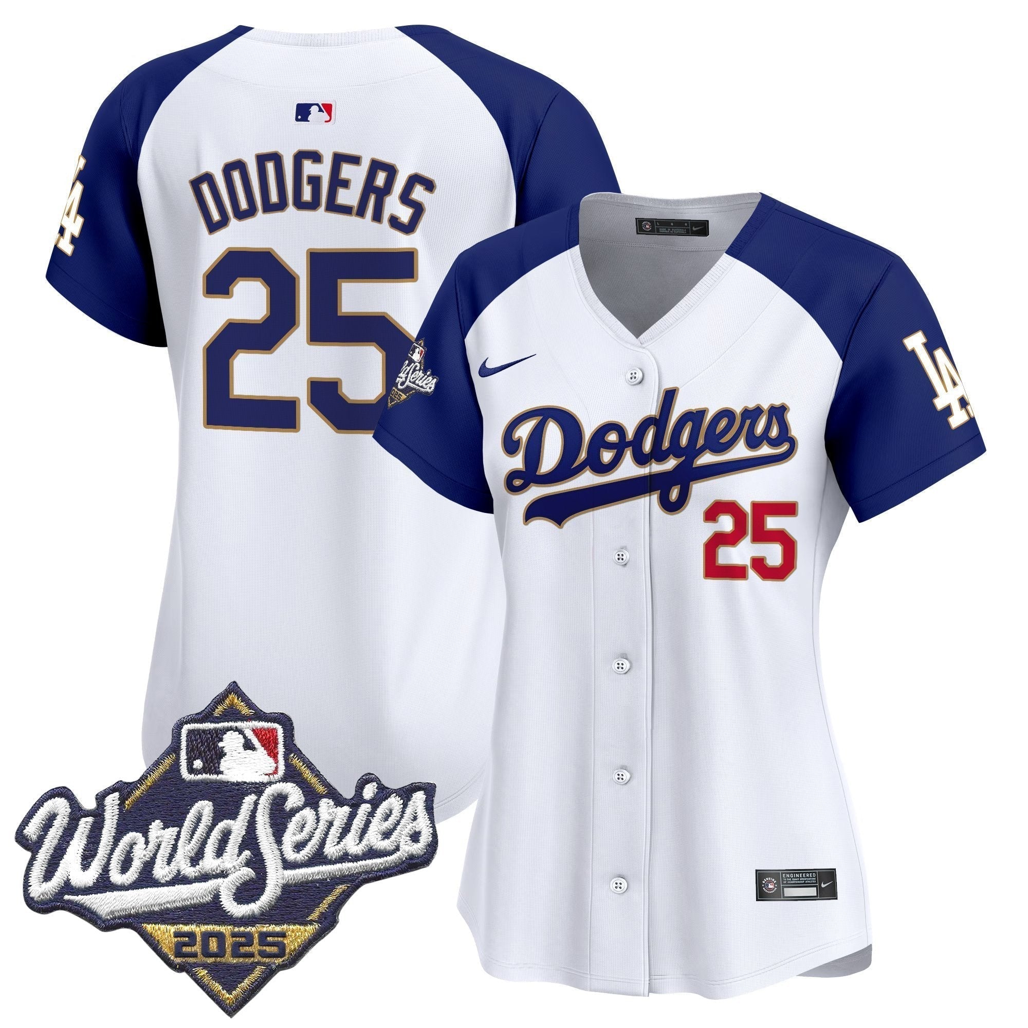 Women's Dodgers 2025 World Series Gold Trim Vapor Premier Limited Jersey - Stitched