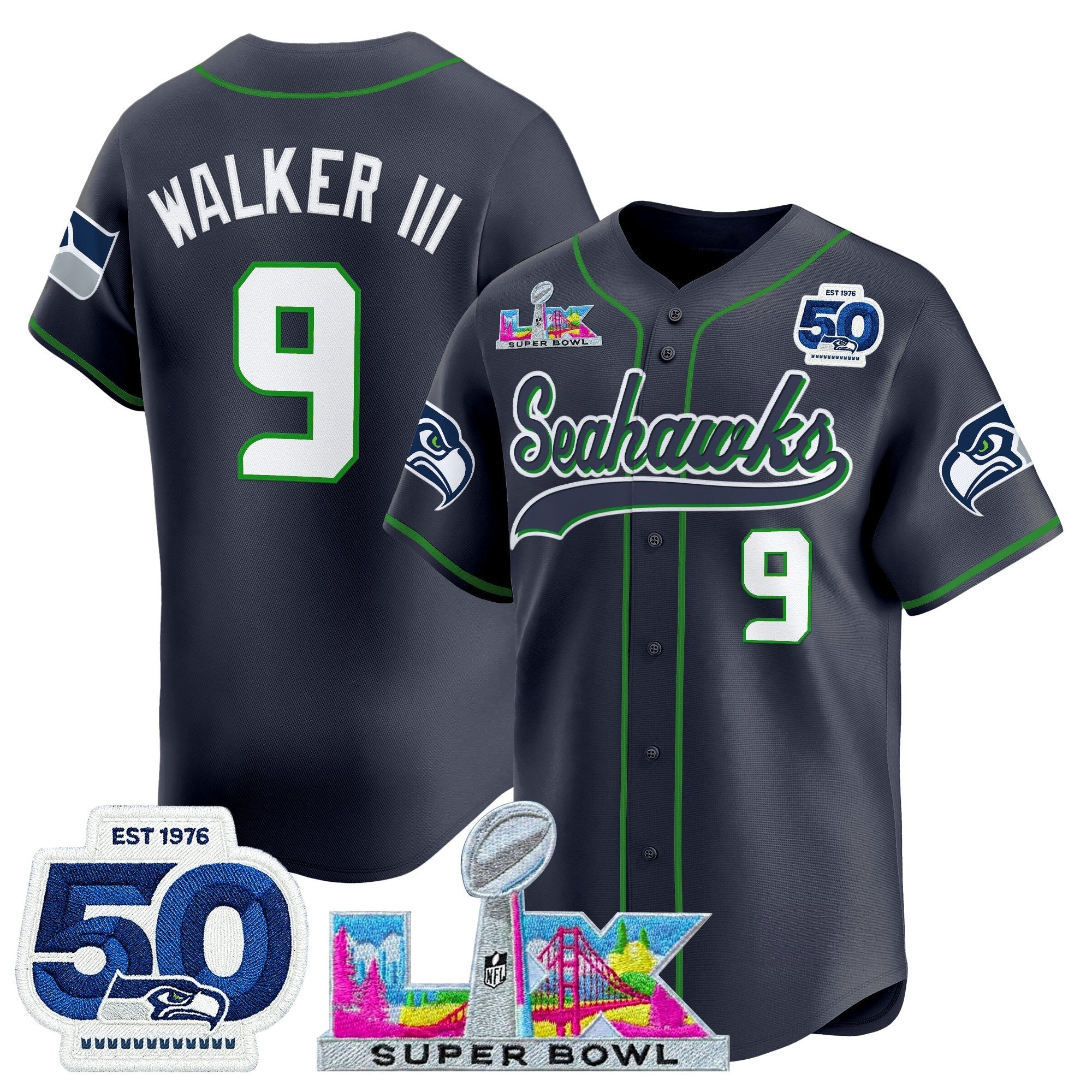 SEA Super Bowl LX Vapor Baseball Jersey - Stitched