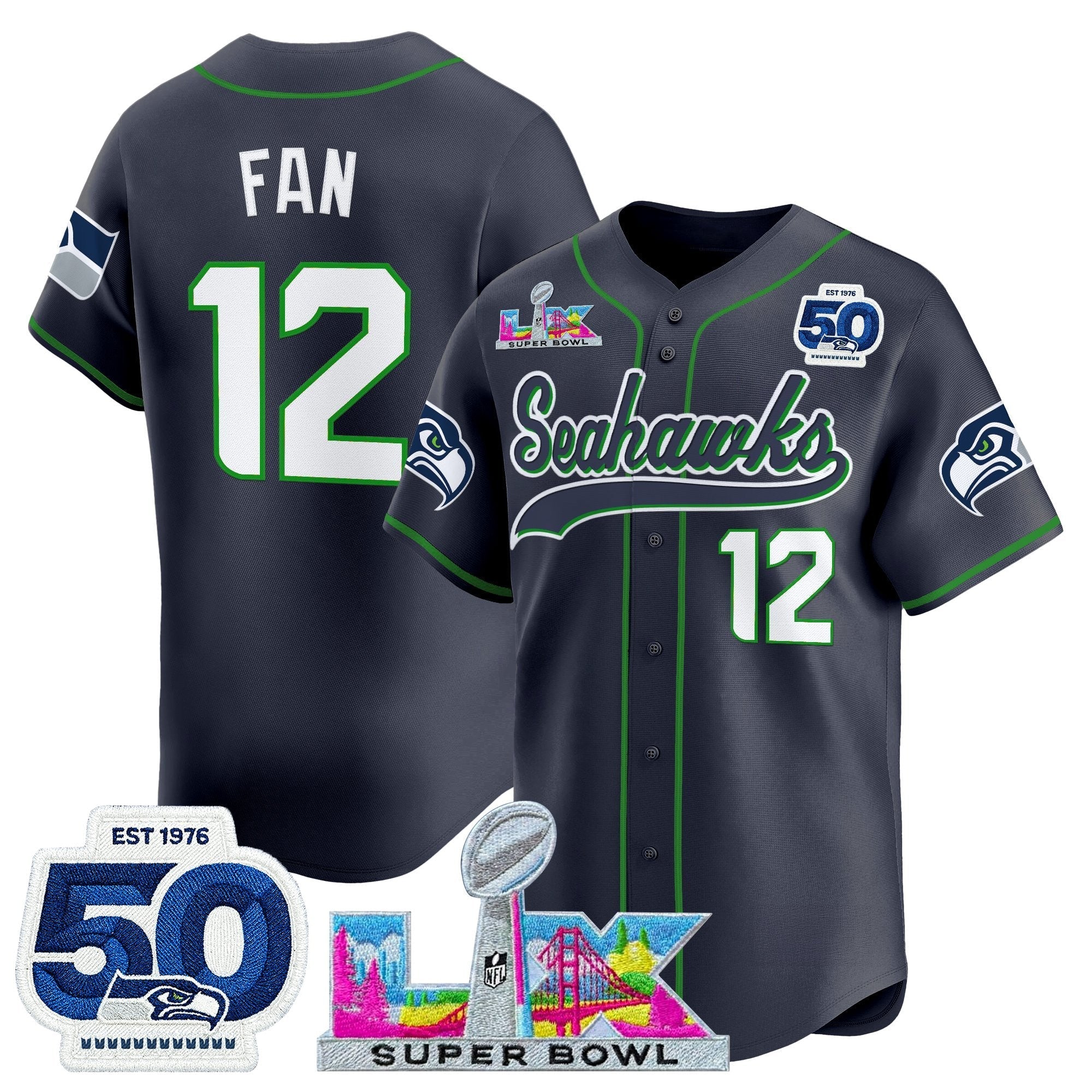 SEA Super Bowl LX Vapor Baseball Jersey - Stitched