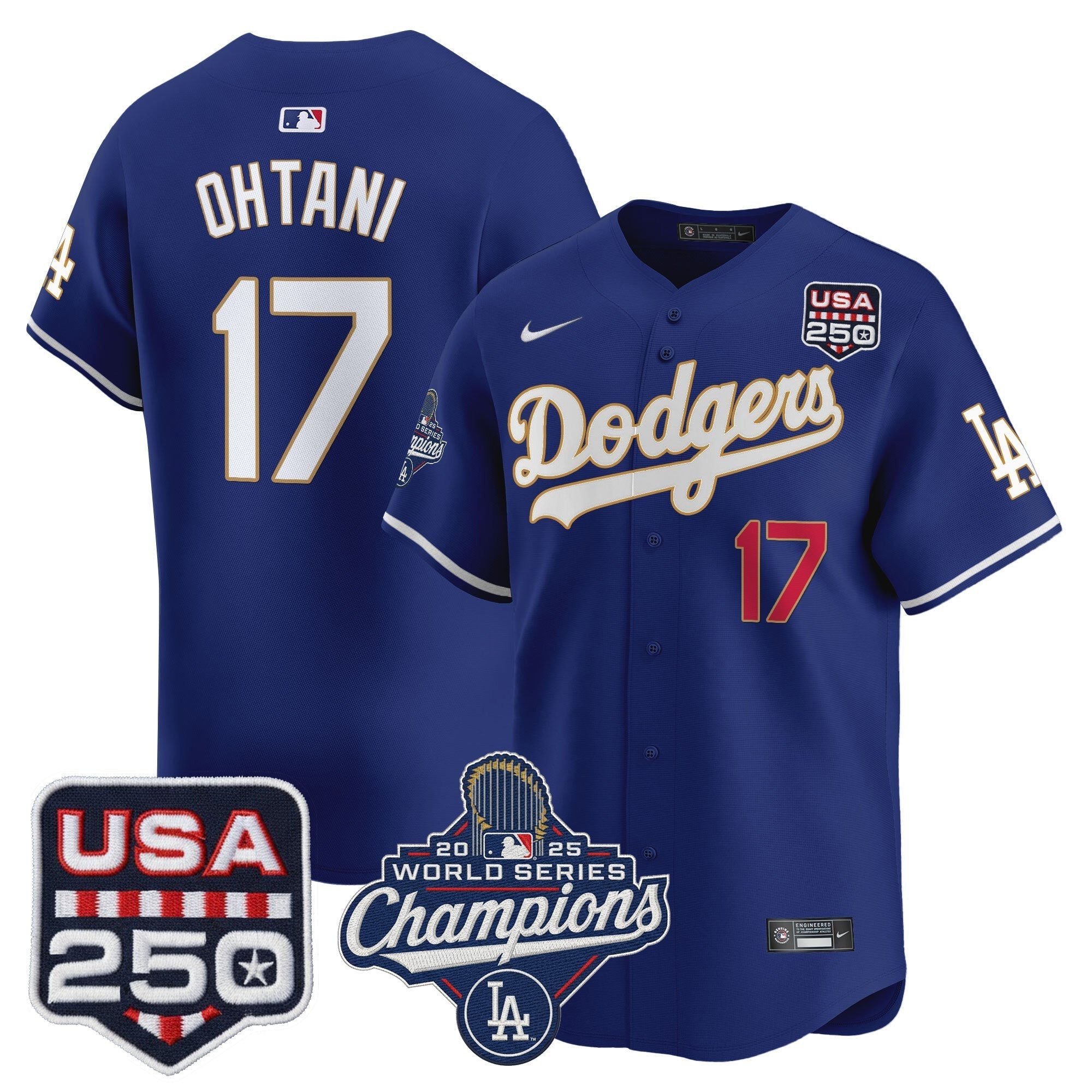 Dodgers 2025 World Series Champions & 250America Patch Vapor Premier Limited Jersey - Stitched