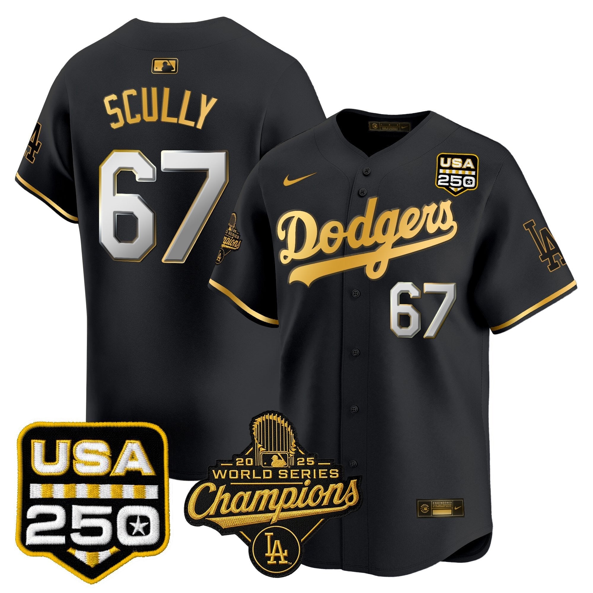 Dodgers 2025 World Series Champions & 250America Patch Vapor Premier Limited Jersey - Stitched