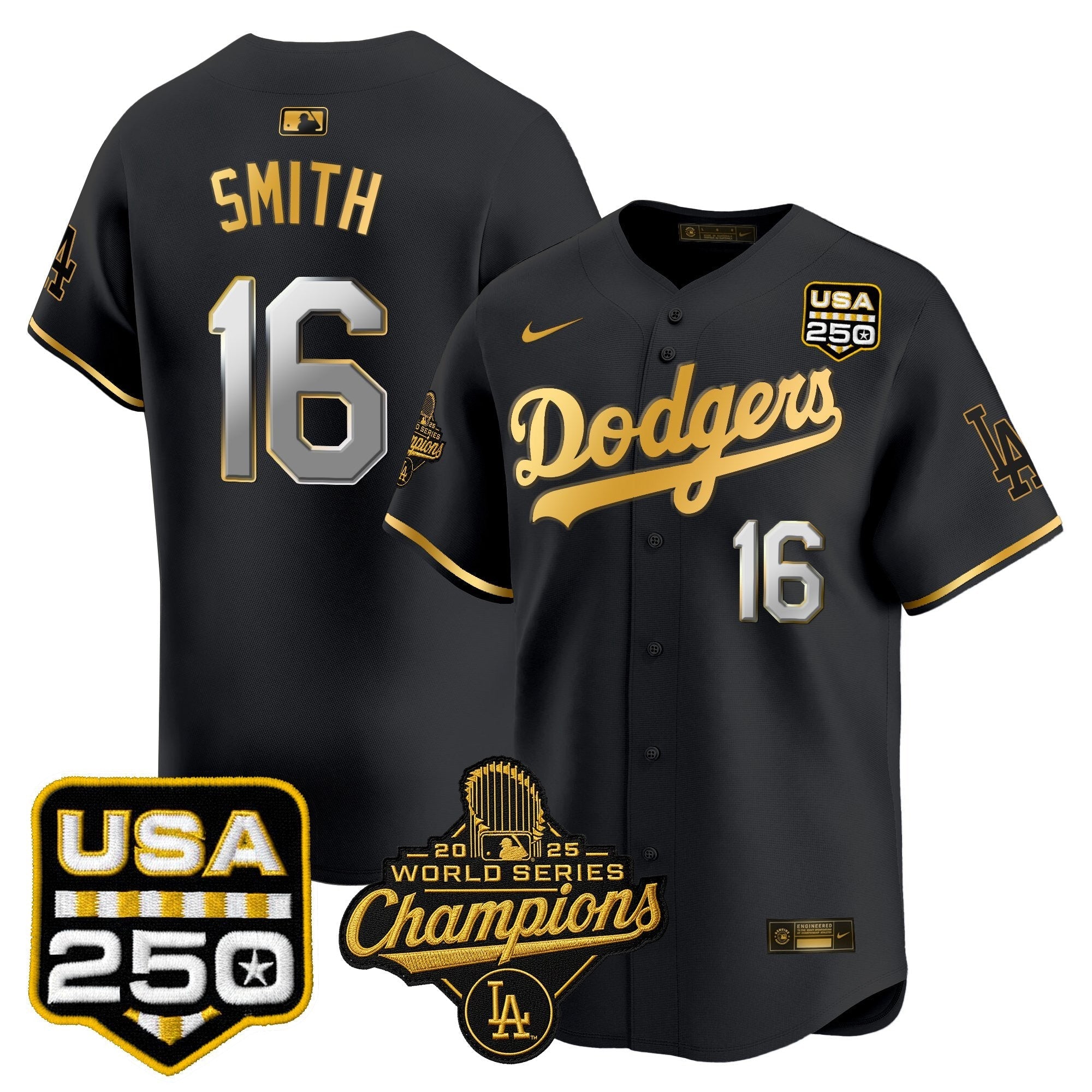 Dodgers 2025 World Series Champions & 250America Patch Vapor Premier Limited Jersey - Stitched