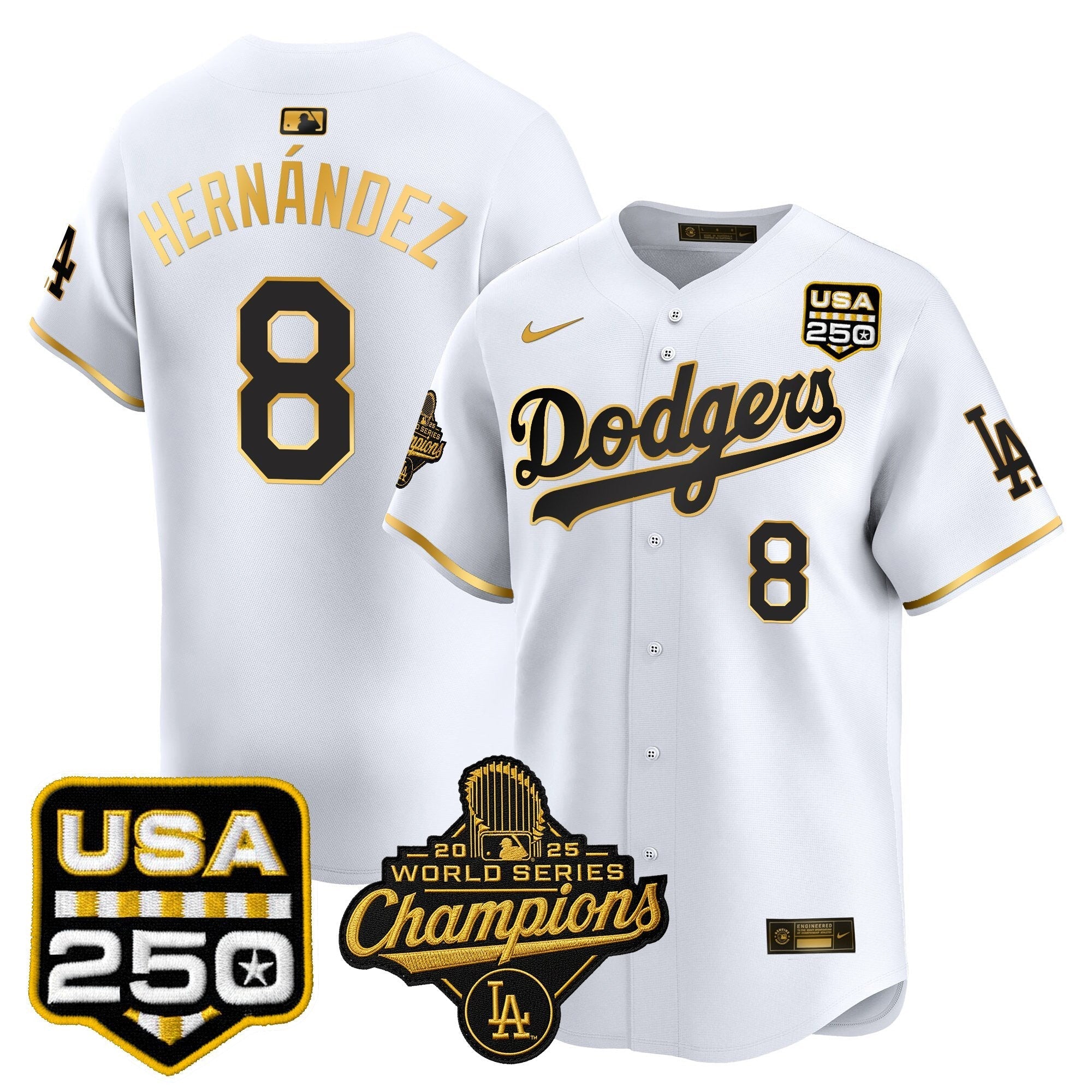 Dodgers 2025 World Series Champions & 250America Patch Vapor Premier Limited Jersey - Stitched