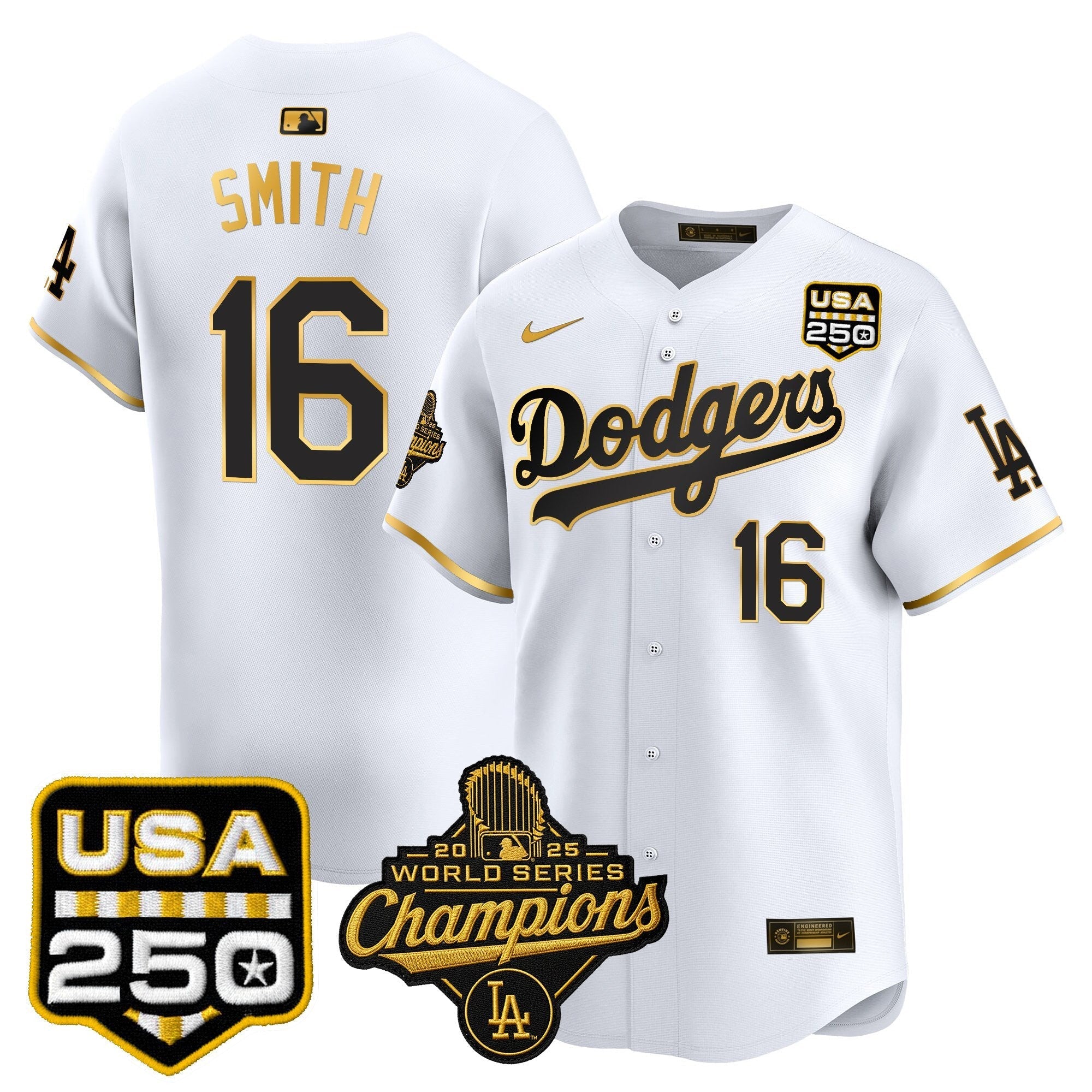 Dodgers 2025 World Series Champions & 250America Patch Vapor Premier Limited Jersey - Stitched