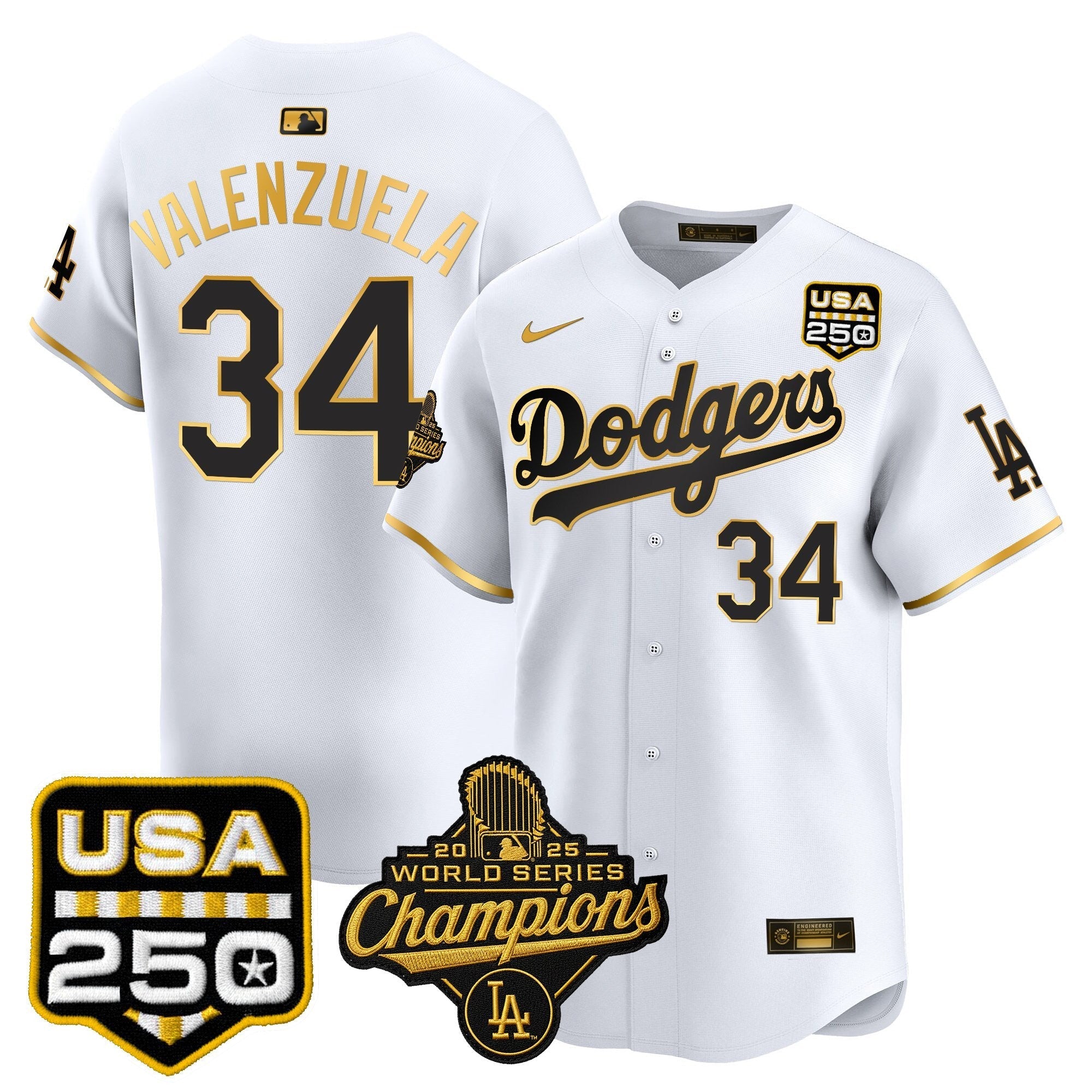Dodgers 2025 World Series Champions & 250America Patch Vapor Premier Limited Jersey - Stitched