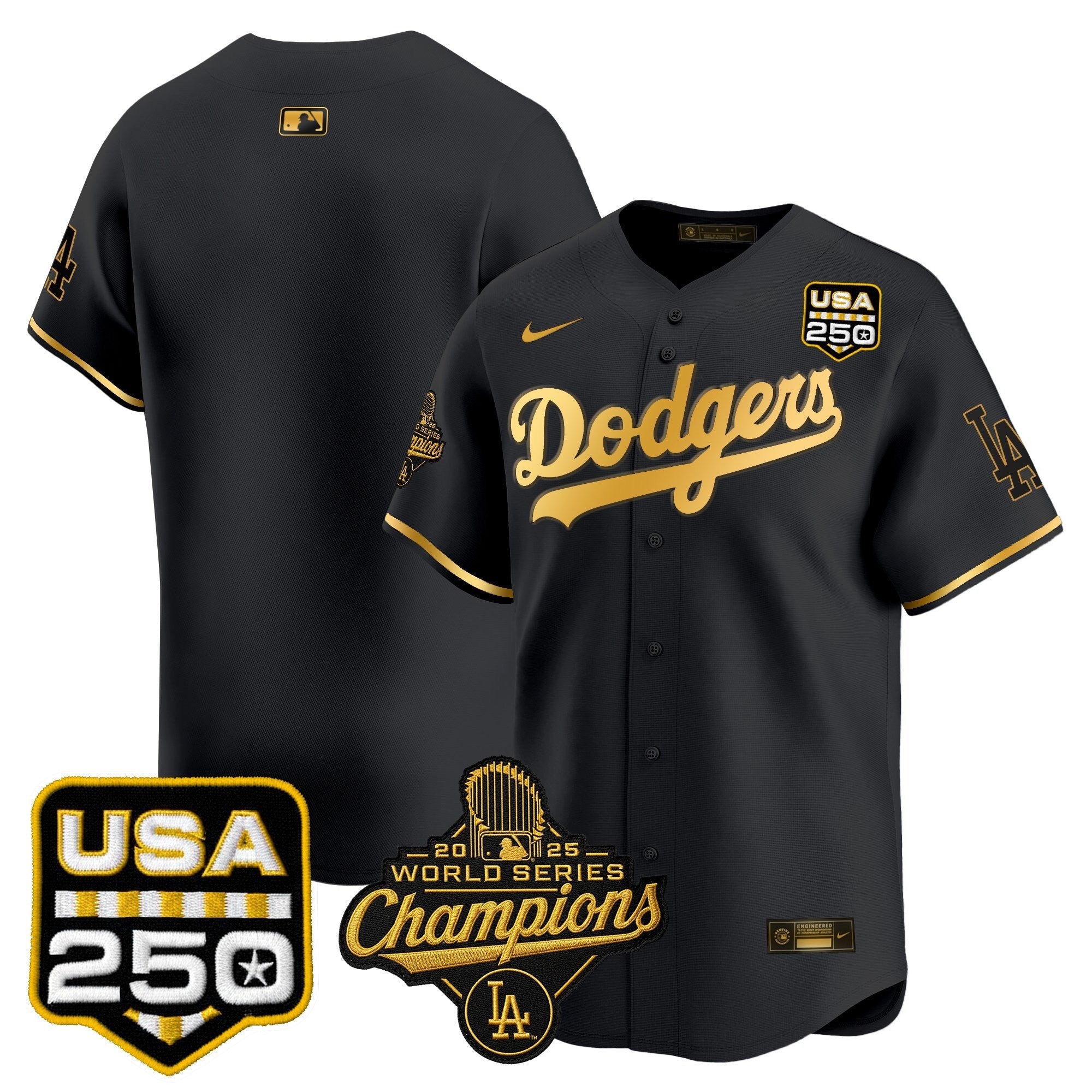 Dodgers 2025 World Series Champions & 250America Patch Vapor Premier Limited Jersey - Stitched
