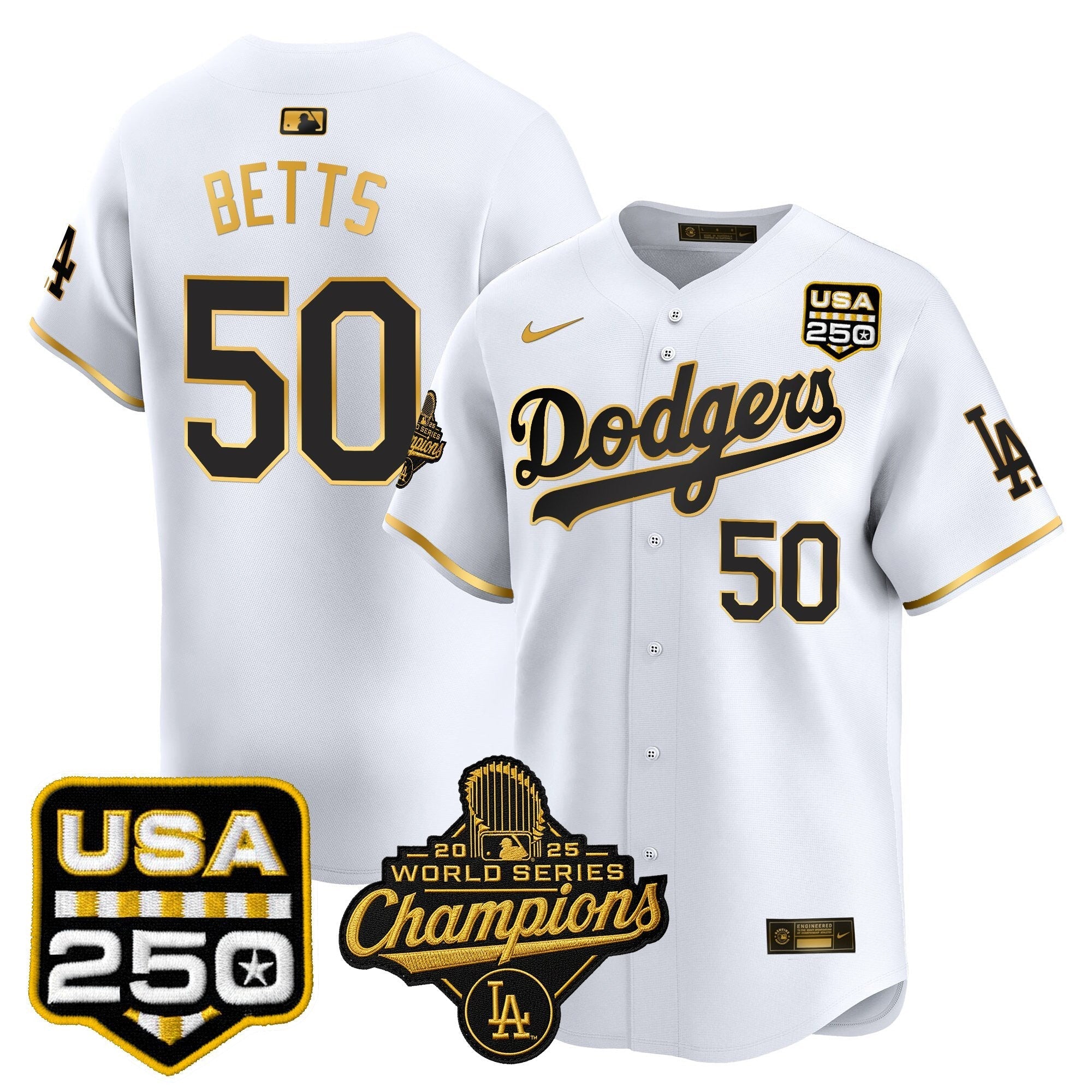 Dodgers 2025 World Series Champions & 250America Patch Vapor Premier Limited Jersey - Stitched