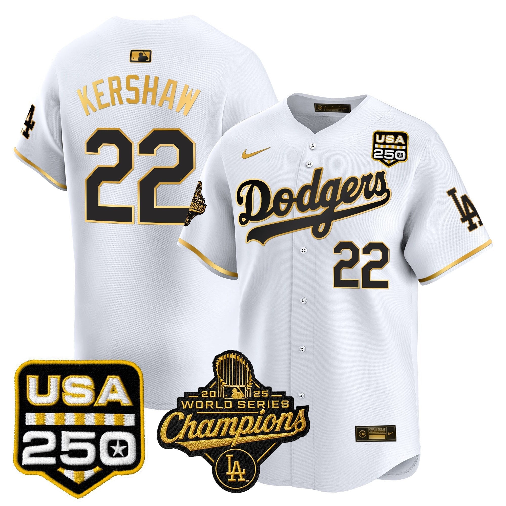 Dodgers 2025 World Series Champions & 250America Patch Vapor Premier Limited Jersey - Stitched