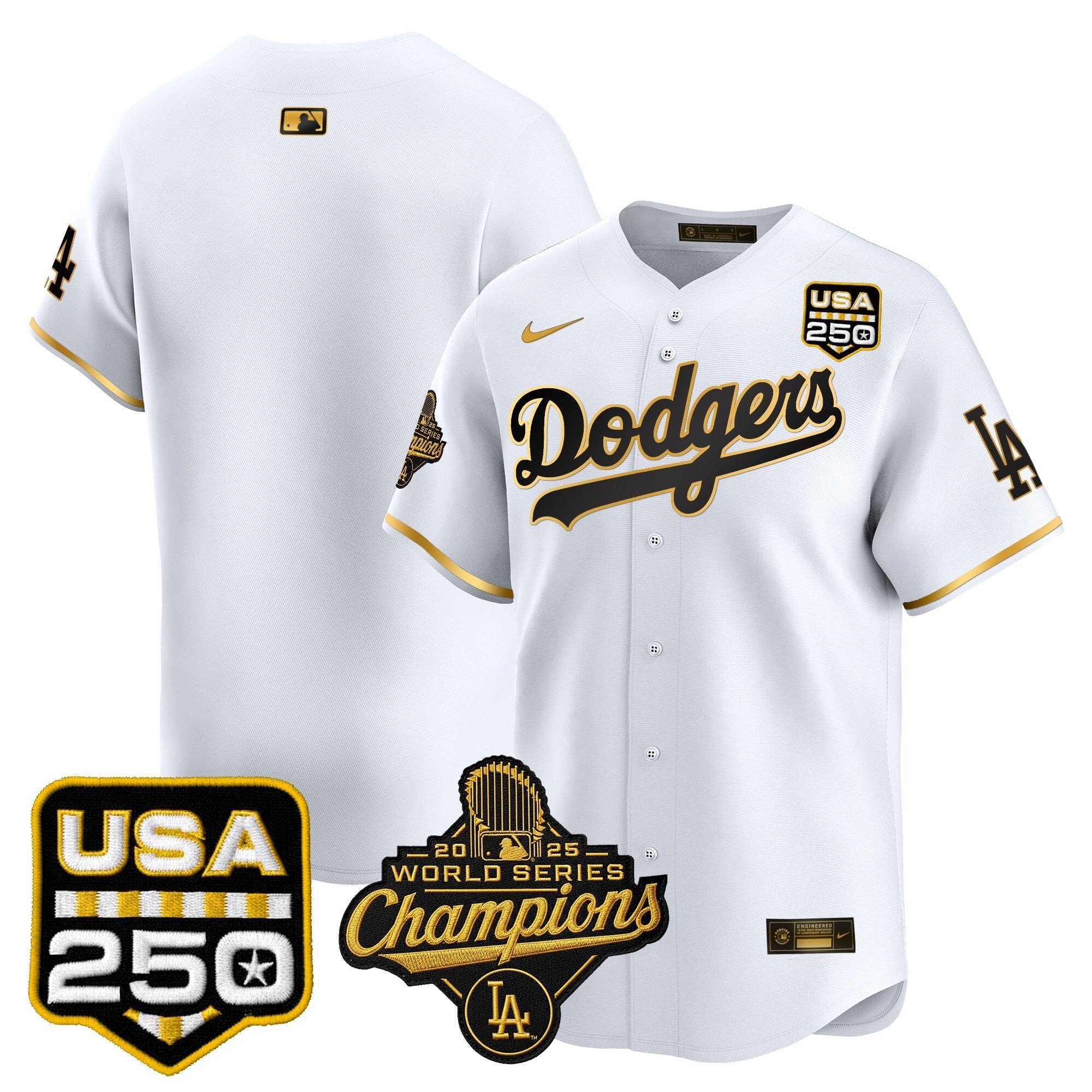 Dodgers 2025 World Series Champions & 250America Patch Vapor Premier Limited Jersey - Stitched