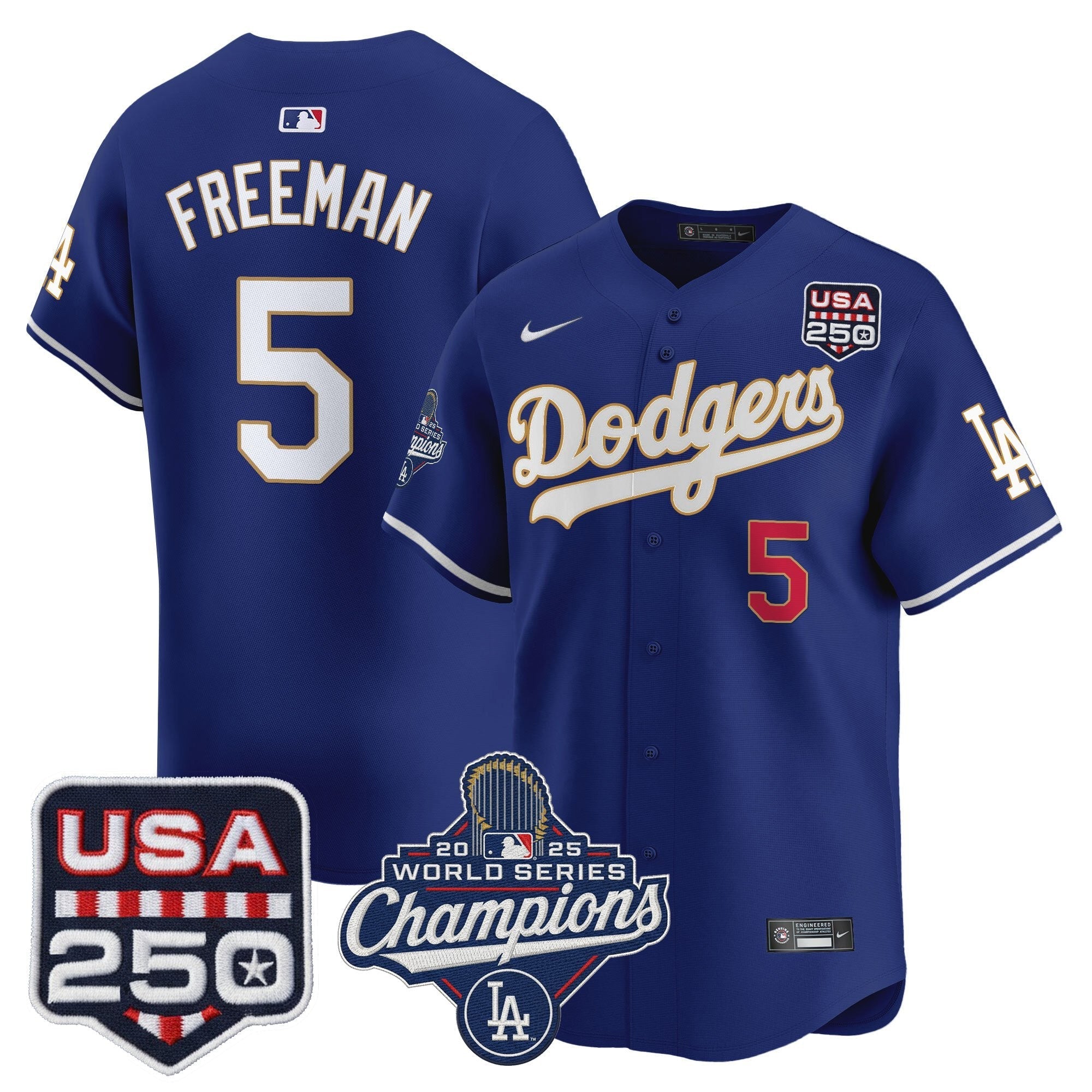 Dodgers 2025 World Series Champions & 250America Patch Vapor Premier Limited Jersey - Stitched