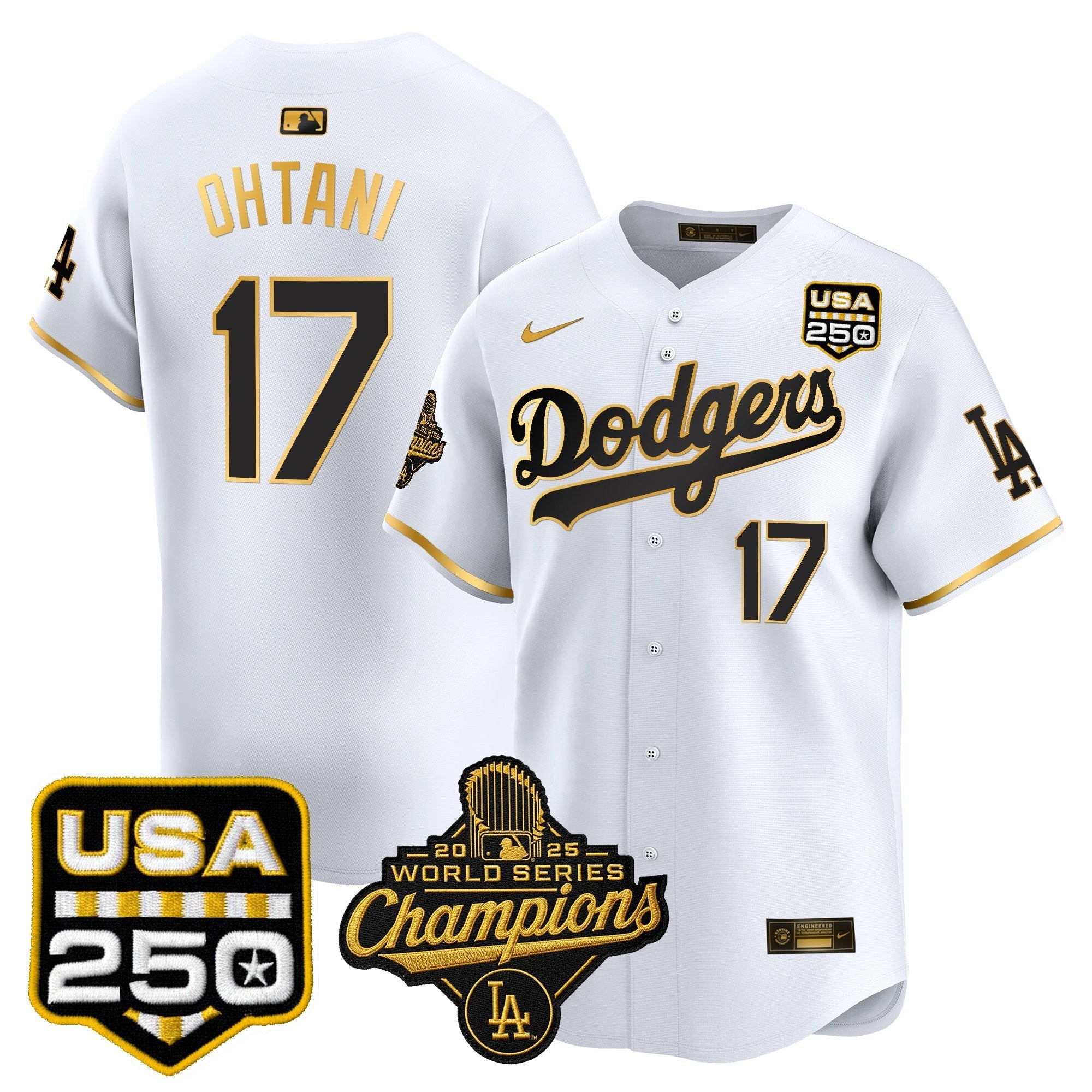 Dodgers 2025 World Series Champions & 250America Patch Vapor Premier Limited Jersey - Stitched
