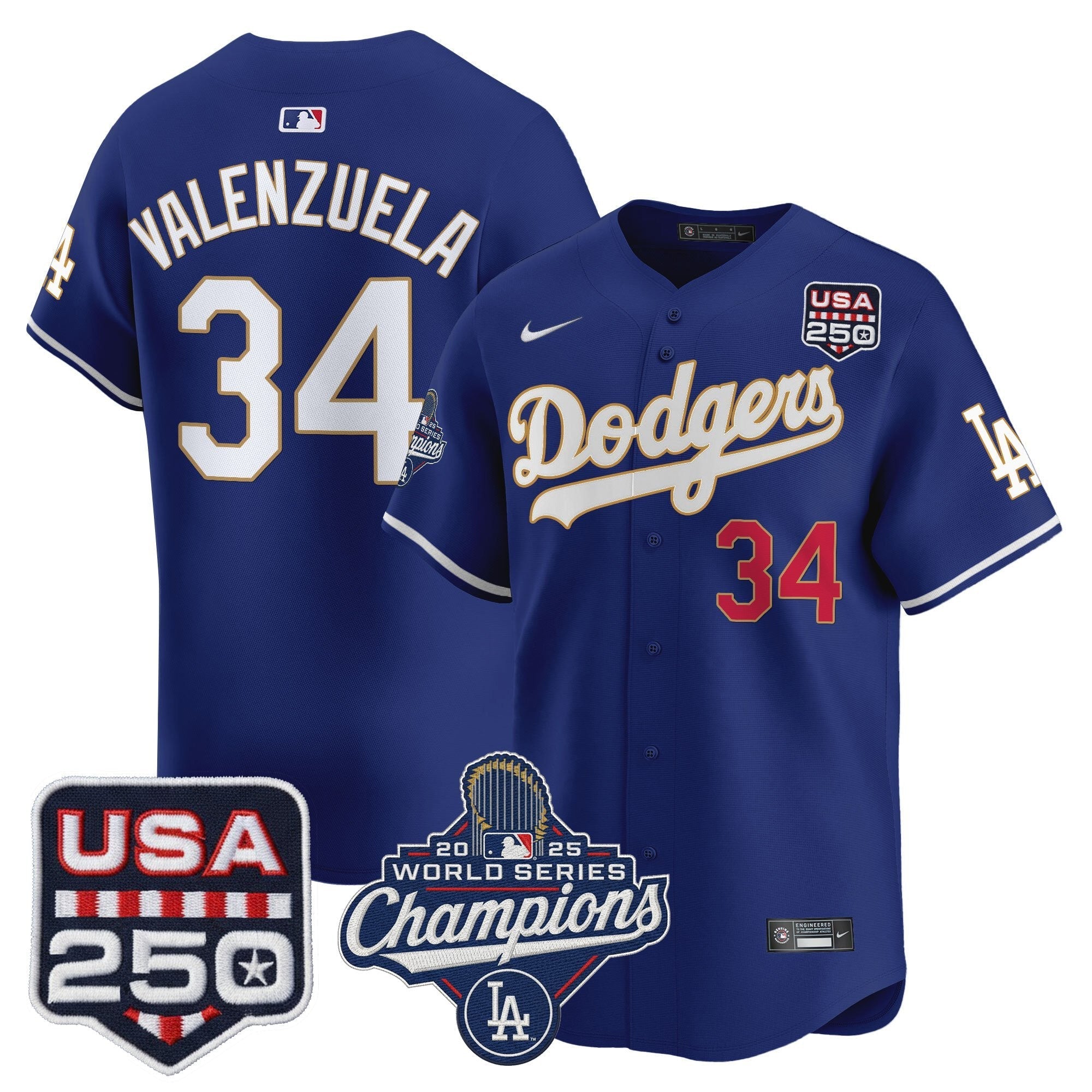 Dodgers 2025 World Series Champions & 250America Patch Vapor Premier Limited Jersey - Stitched