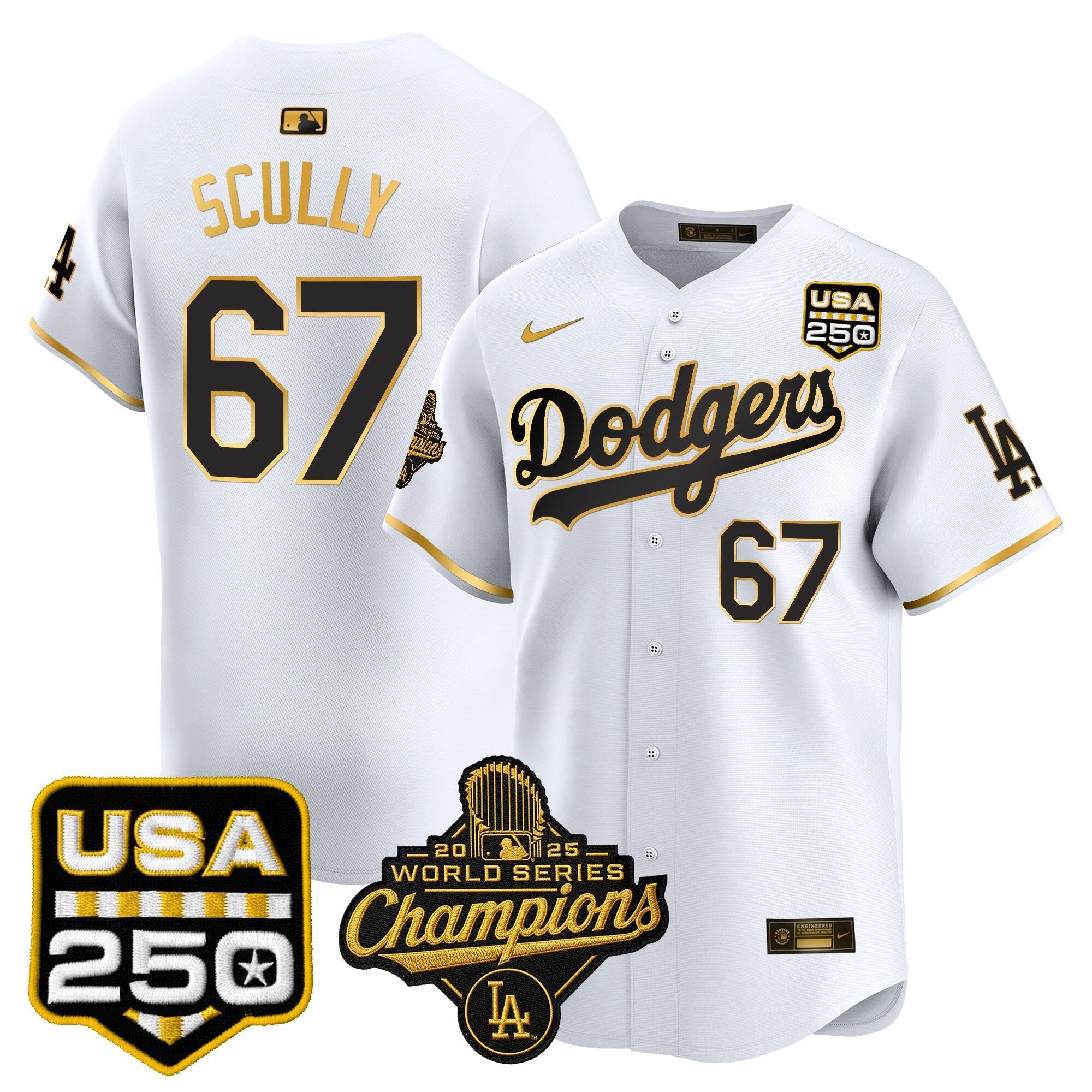 Dodgers 2025 World Series Champions & 250America Patch Vapor Premier Limited Jersey - Stitched