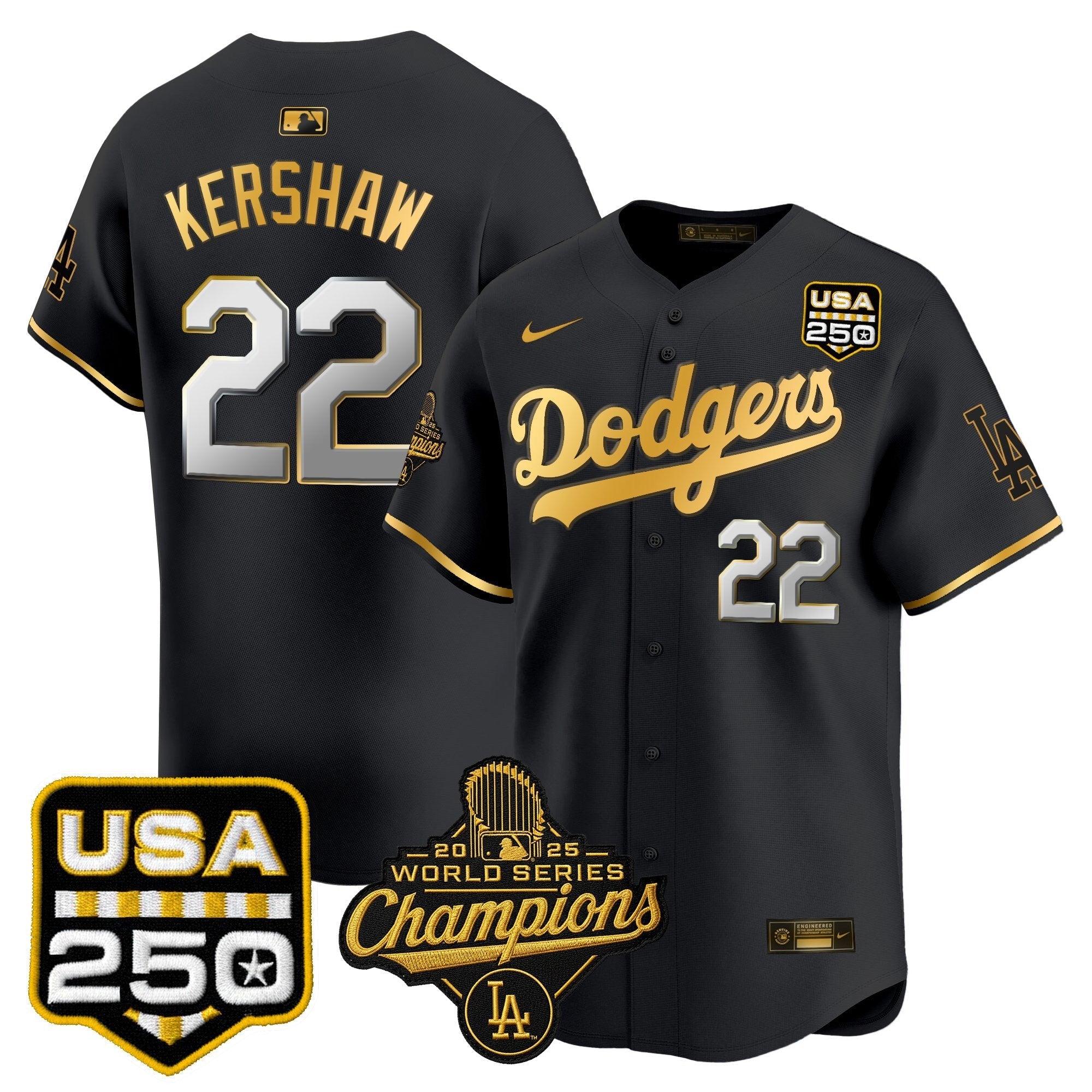 Dodgers 2025 World Series Champions & 250America Patch Vapor Premier Limited Jersey - Stitched