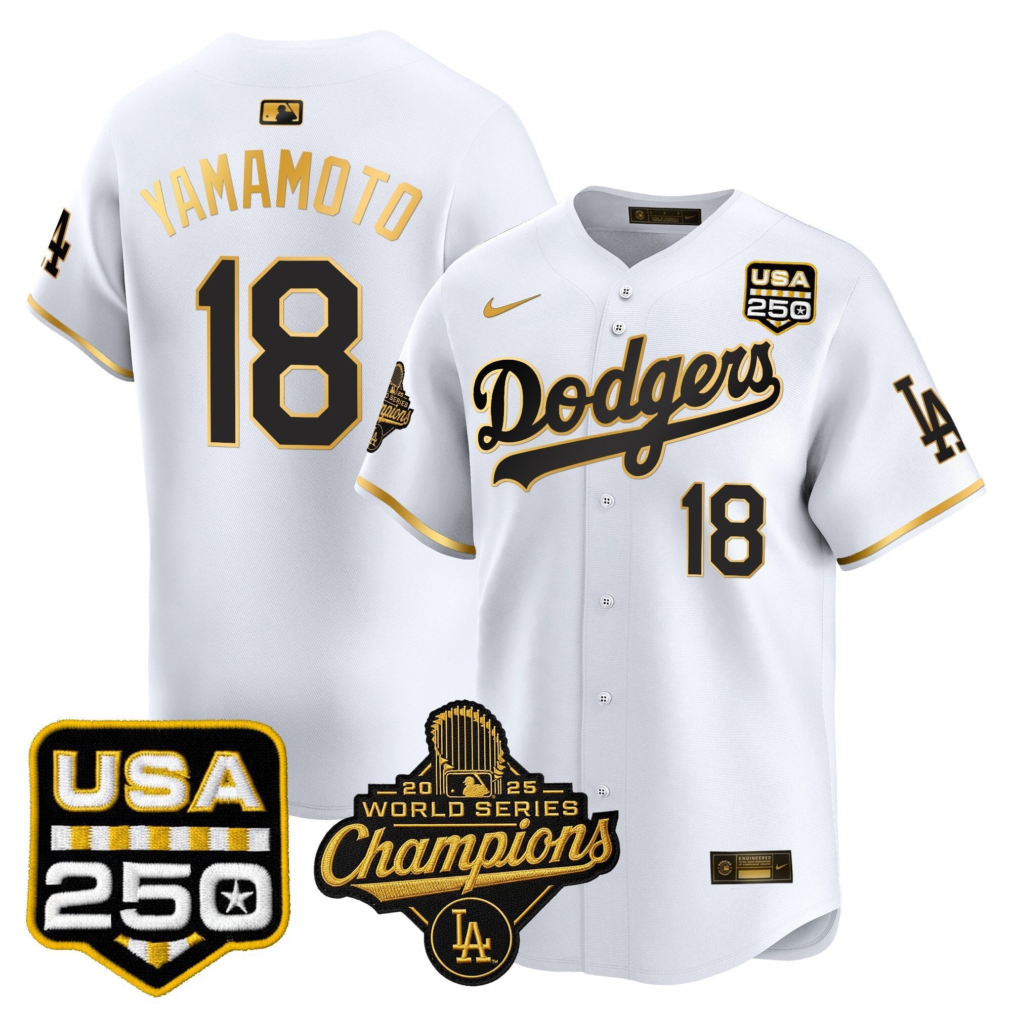 Dodgers 2025 World Series Champions & 250America Patch Vapor Premier Limited Jersey - Stitched