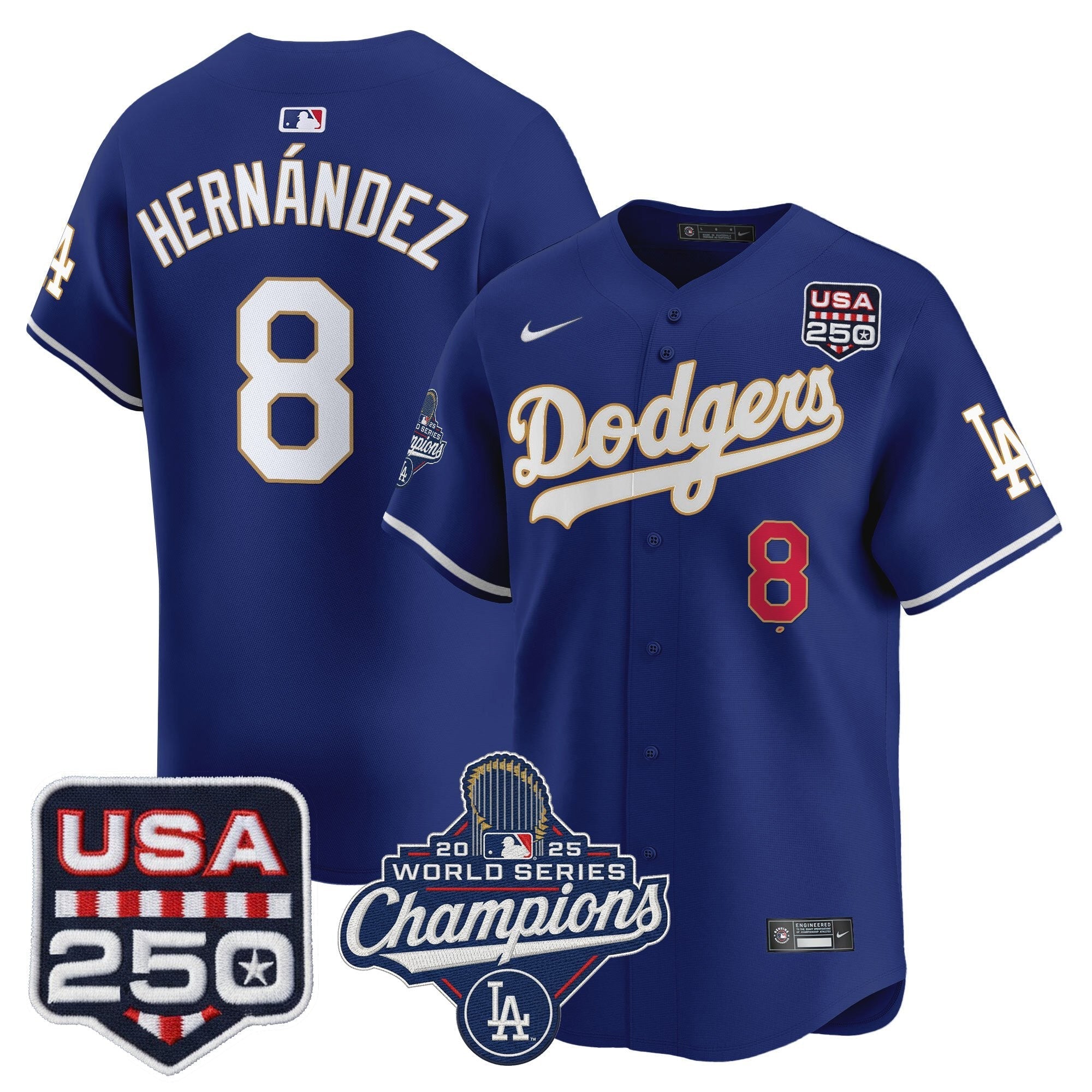Dodgers 2025 World Series Champions & 250America Patch Vapor Premier Limited Jersey - Stitched
