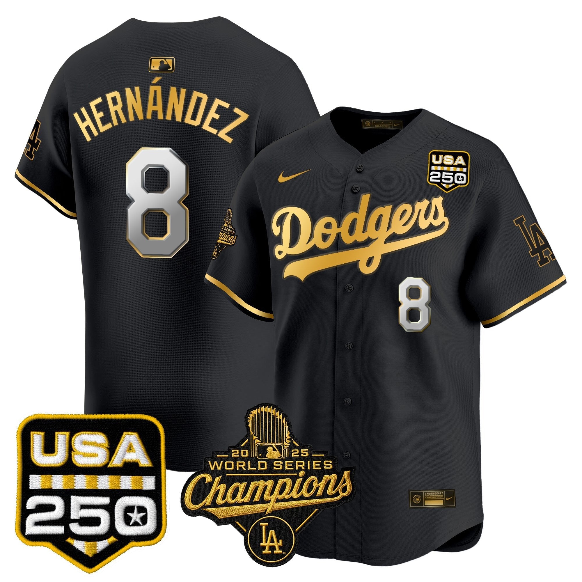 Dodgers 2025 World Series Champions & 250America Patch Vapor Premier Limited Jersey - Stitched