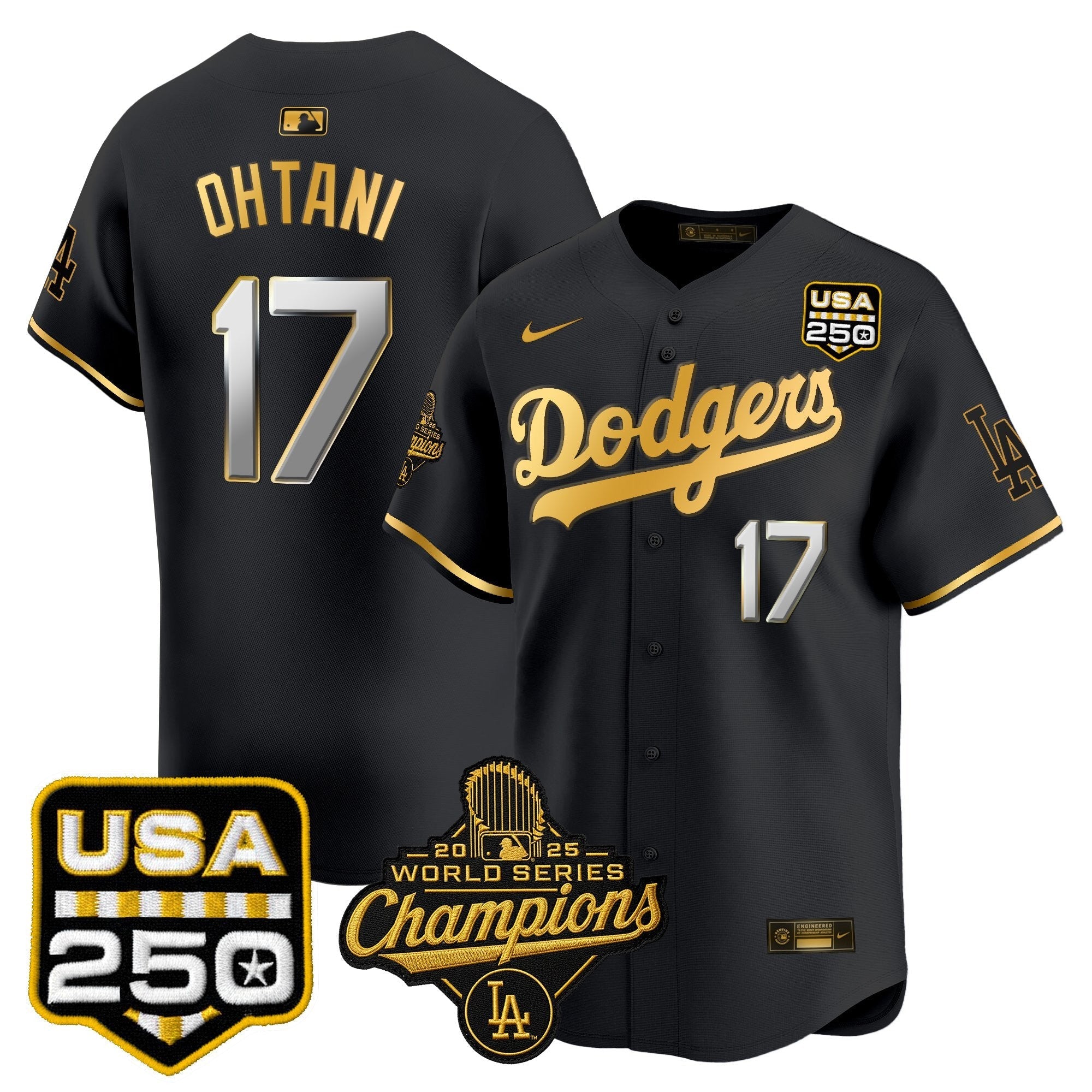 Dodgers 2025 World Series Champions & 250America Patch Vapor Premier Limited Jersey - Stitched