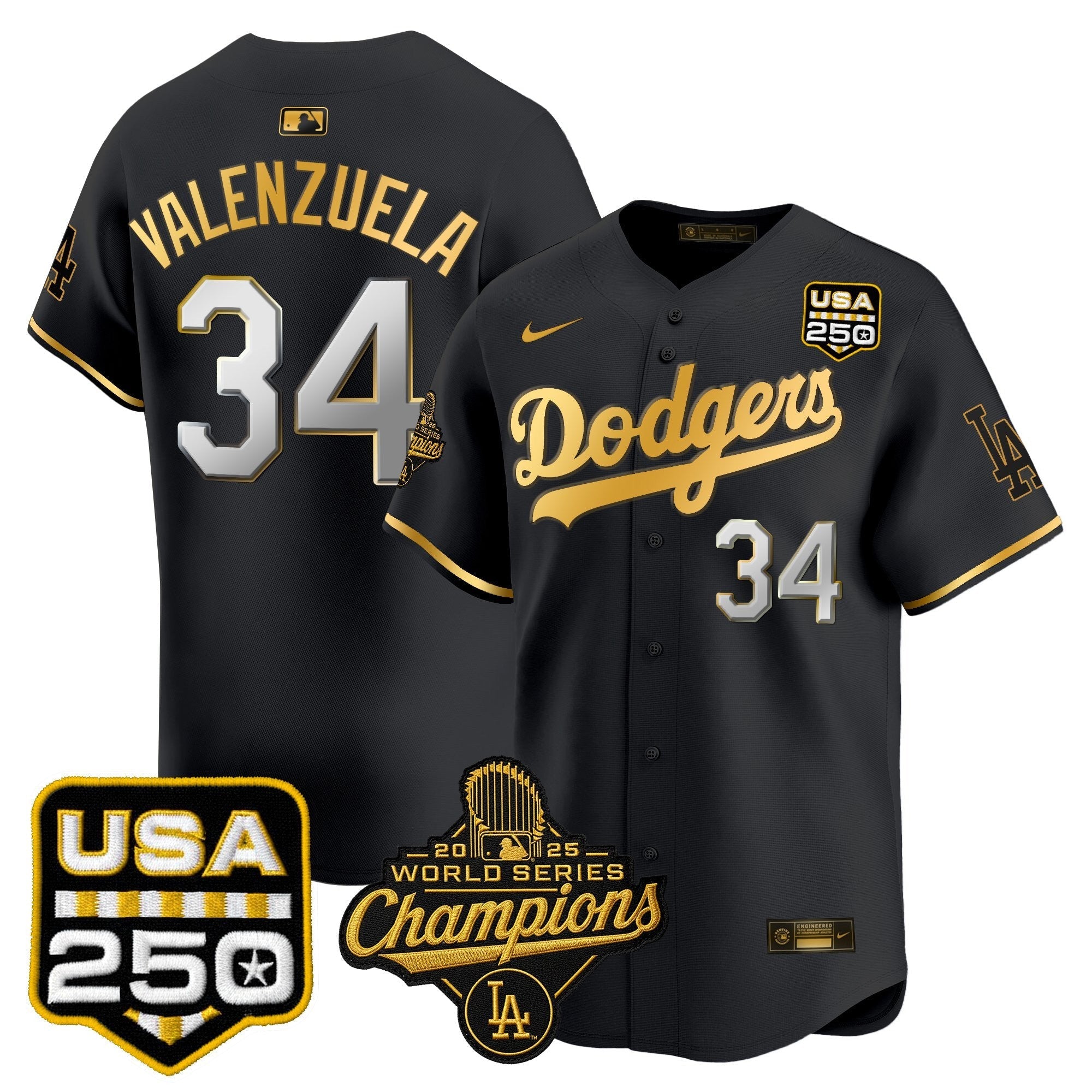 Dodgers 2025 World Series Champions & 250America Patch Vapor Premier Limited Jersey - Stitched