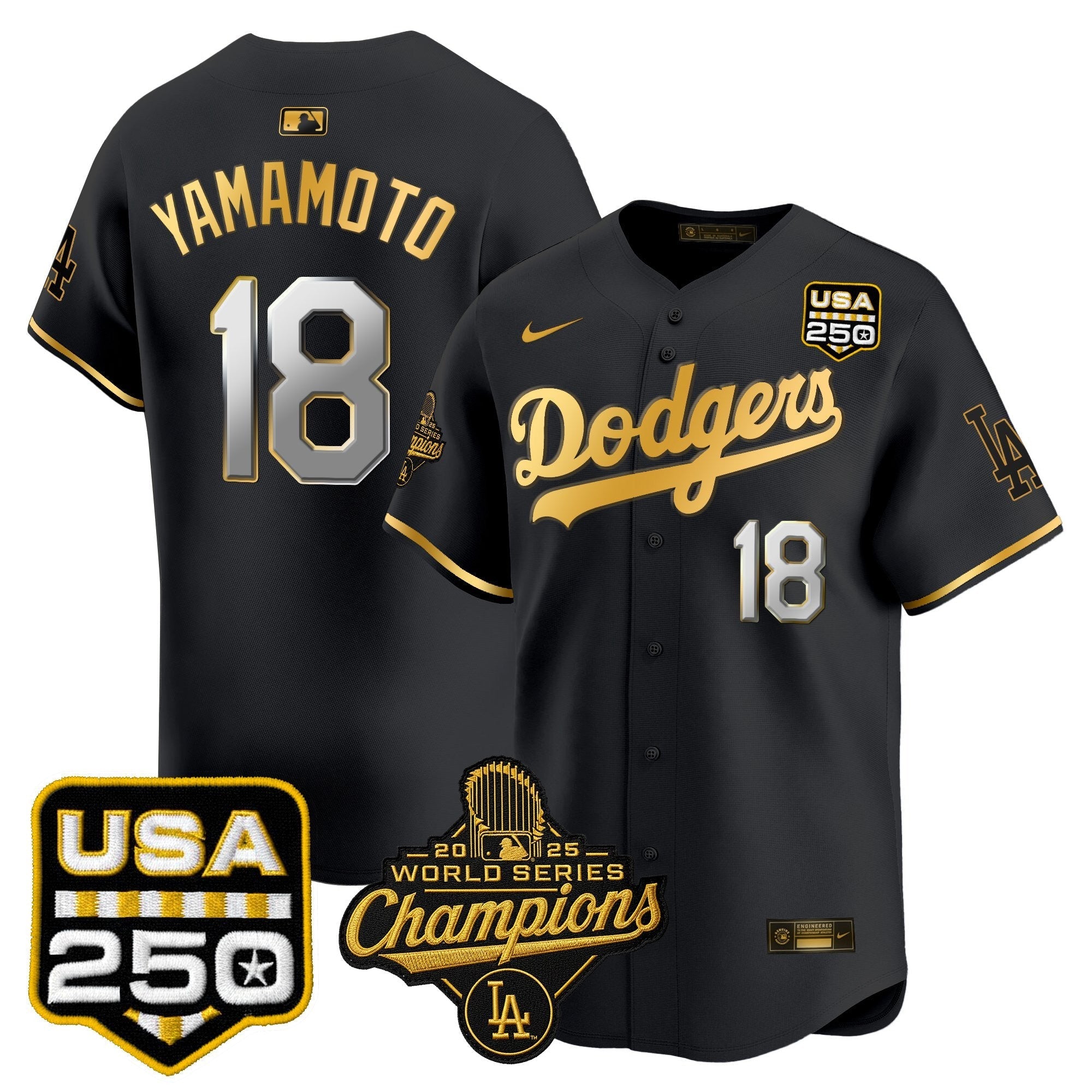 Dodgers 2025 World Series Champions & 250America Patch Vapor Premier Limited Jersey - Stitched