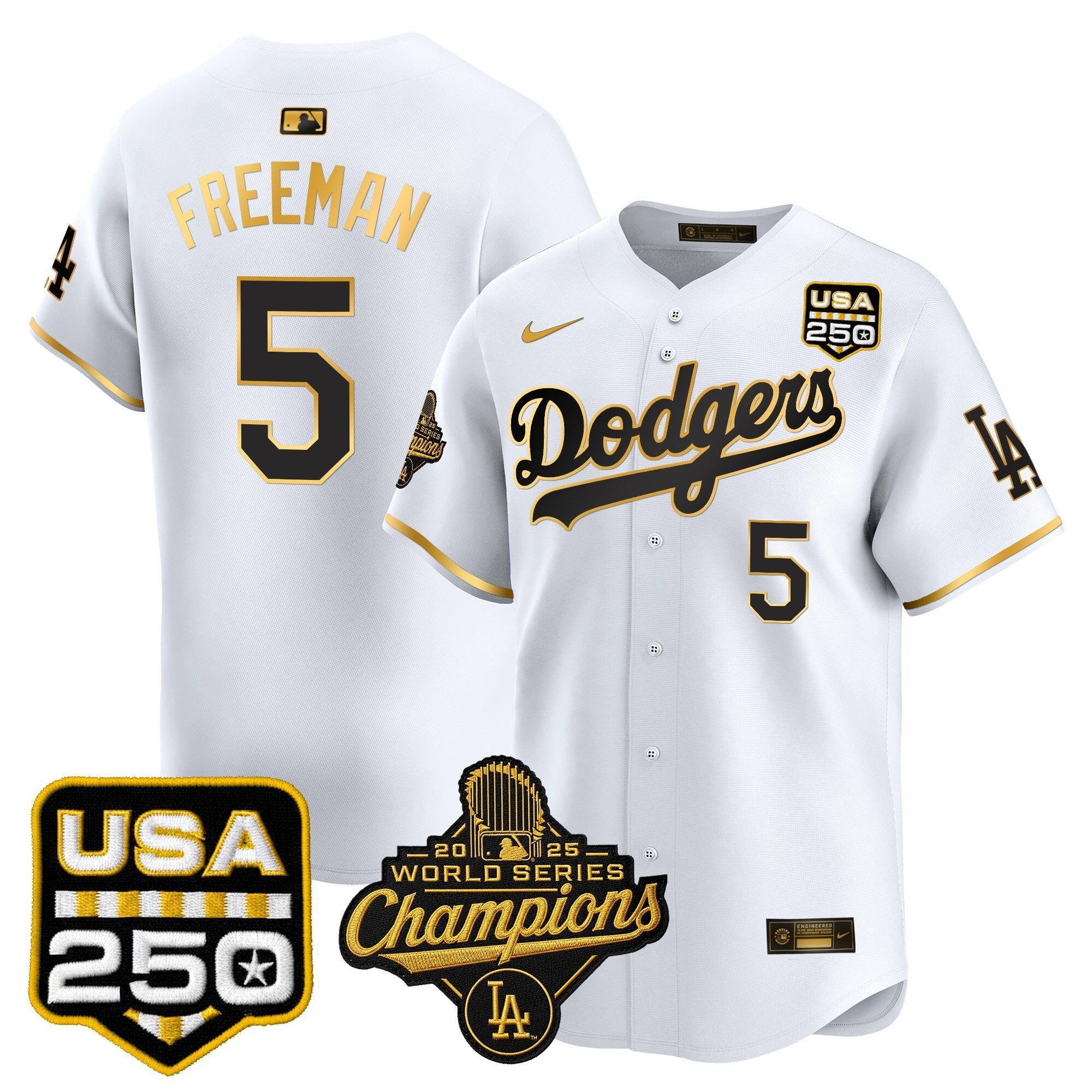 Dodgers 2025 World Series Champions & 250America Patch Vapor Premier Limited Jersey - Stitched