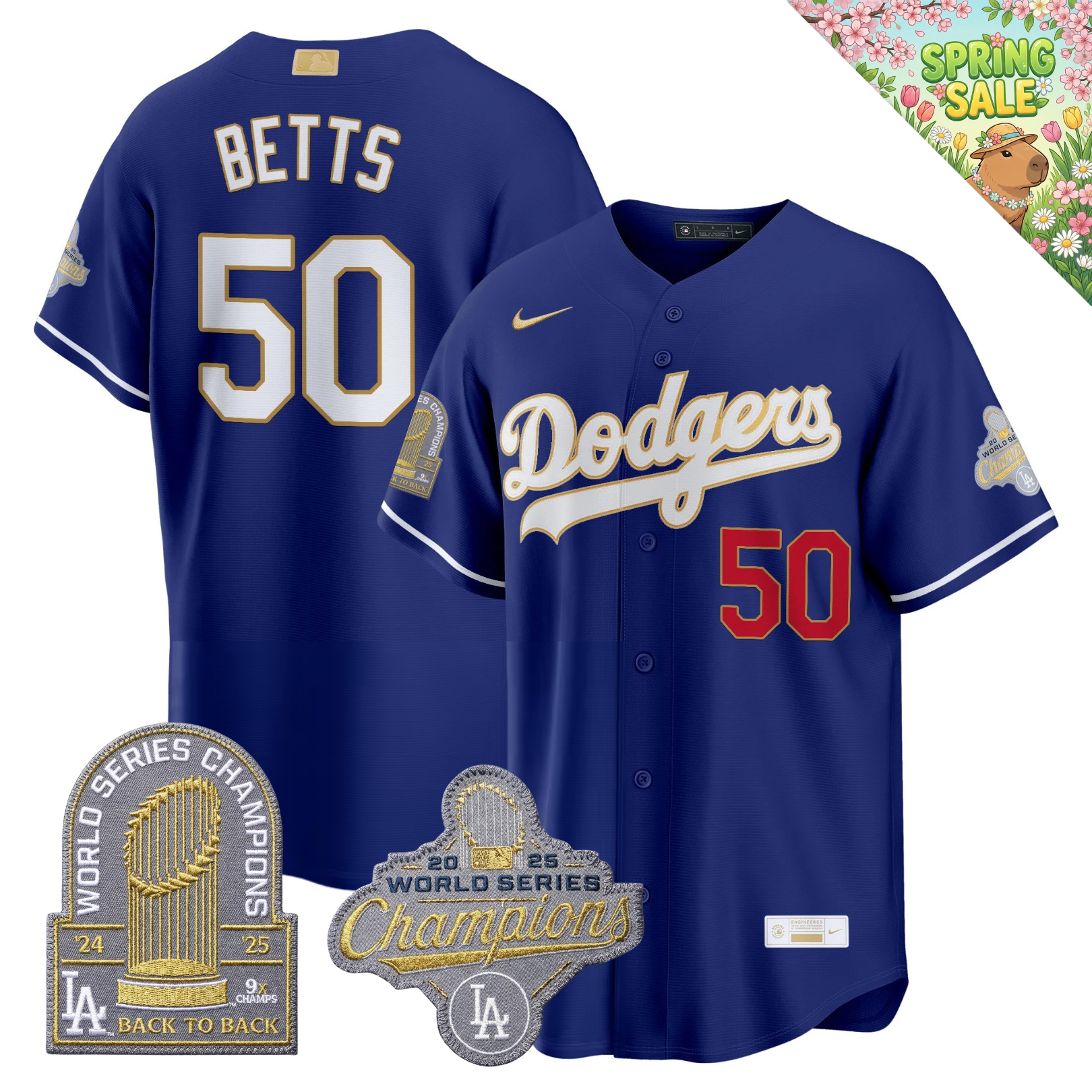 LAD "Gold Collection" Premier Limited Navy Jersey - 9X World Series Champions - Stitched