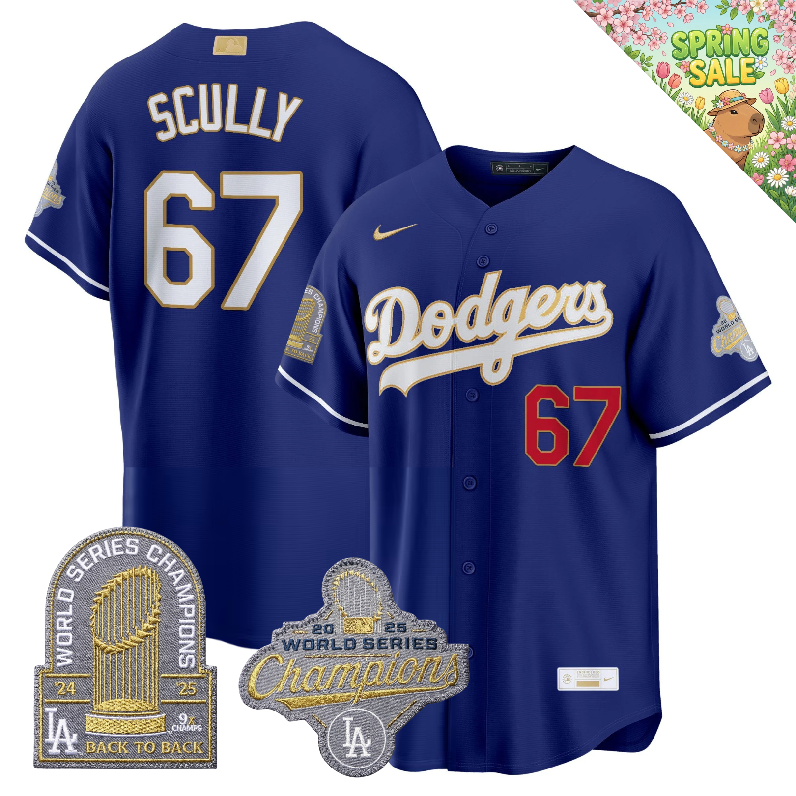 LAD "Gold Collection" Premier Limited Navy Jersey - 9X World Series Champions - Stitched