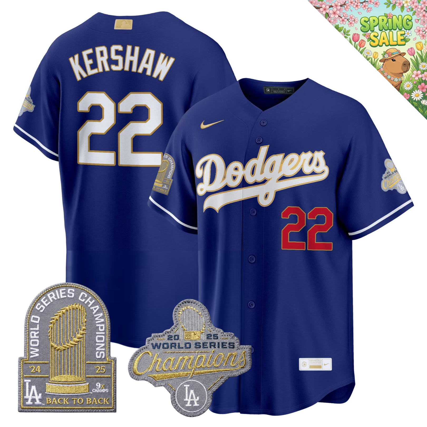 LAD "Gold Collection" Premier Limited Navy Jersey - 9X World Series Champions - Stitched