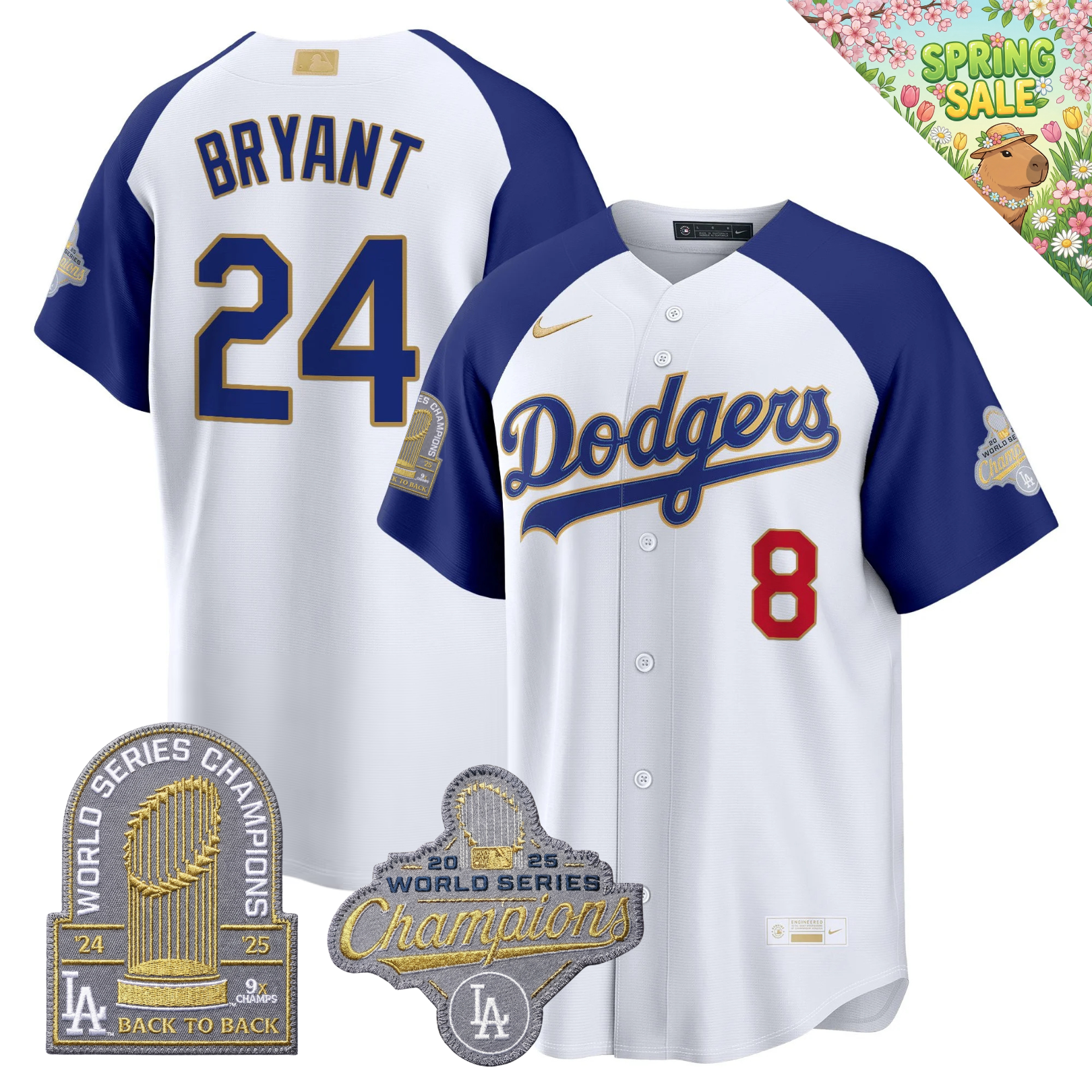 LAD "Gold Collection" Premier Limited Navy Jersey - 9X World Series Champions - Stitched