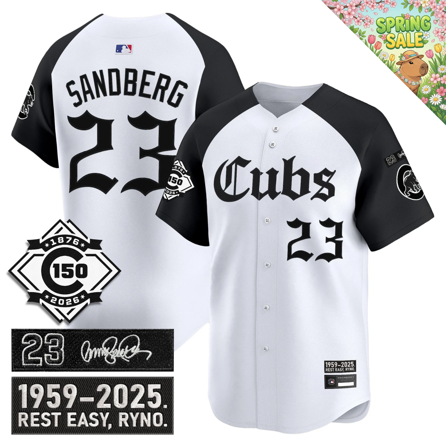 CHC 'Ryne Sandberg Tribute' & 150th anniversary patch Limited Gothic Jersey - Stitched