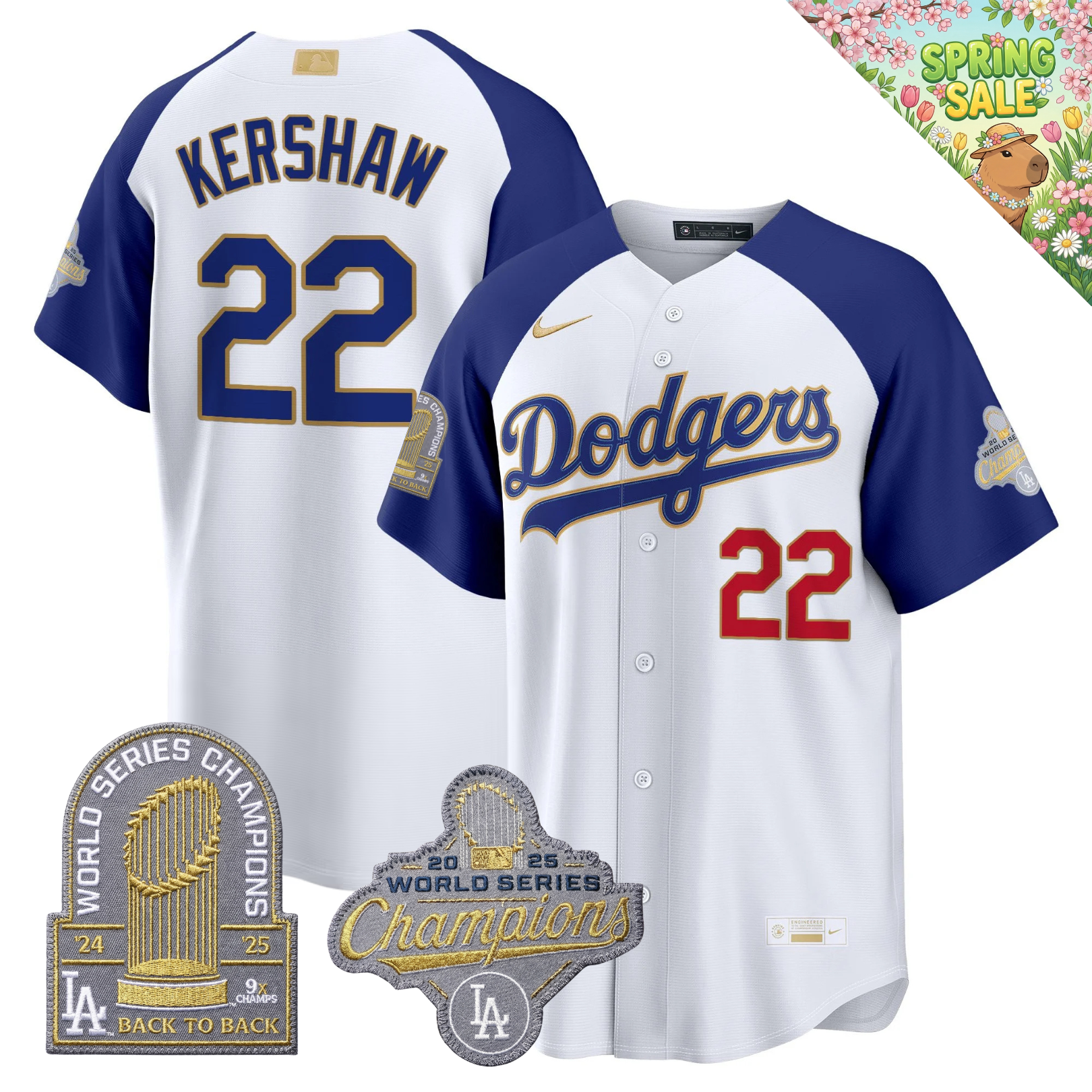LAD "Gold Collection" Premier Limited Navy Jersey - 9X World Series Champions - Stitched