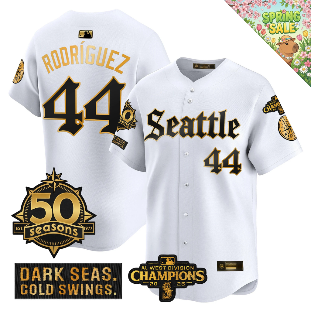 SEA Vapor Limited Gold Jersey - 50th Anniversary & 2025 AL West Champs Patch - Stitched