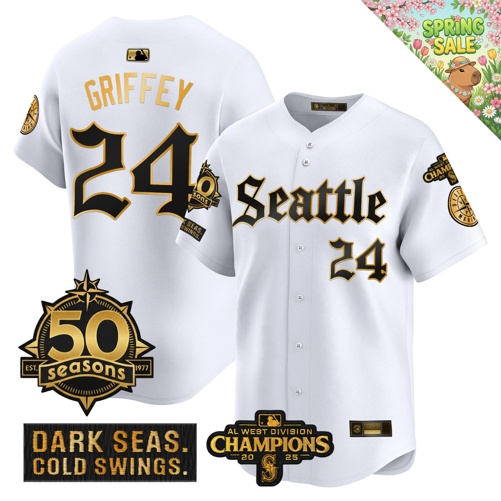 SEA Vapor Limited Gold Jersey - 50th Anniversary & 2025 AL West Champs Patch - Stitched