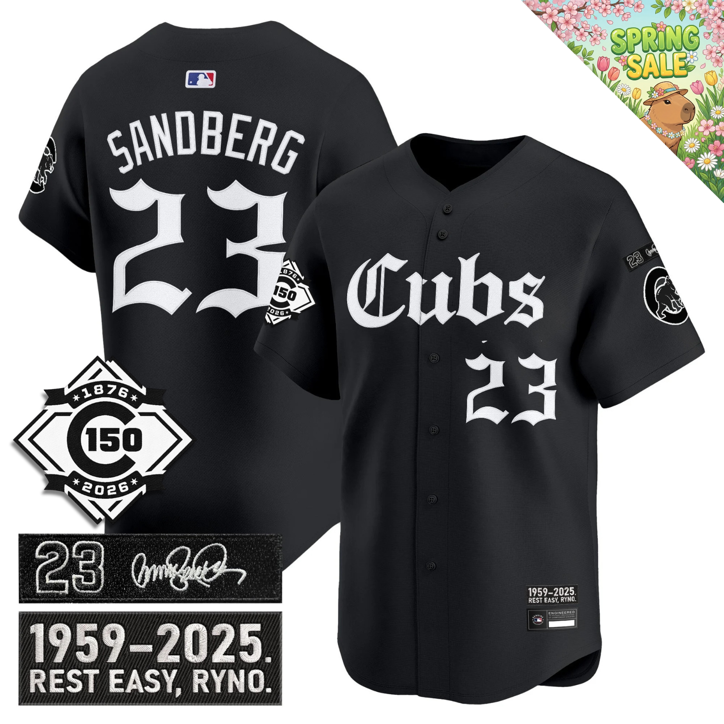 CHC 'Ryne Sandberg Tribute' & 150th anniversary patch Limited Gothic Jersey - Stitched