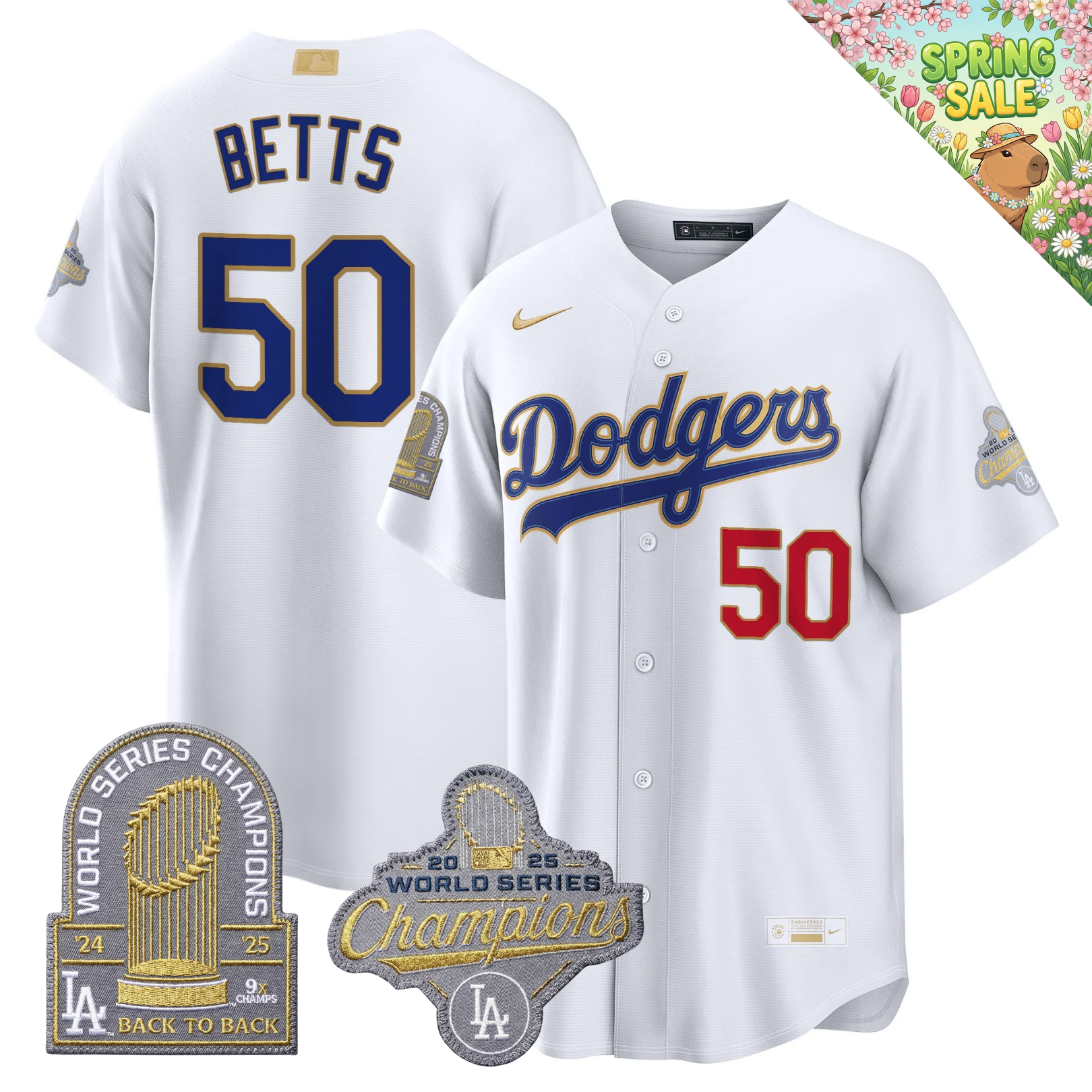 LAD "Gold Collection" Premier Limited Navy Jersey - 9X World Series Champions - Stitched