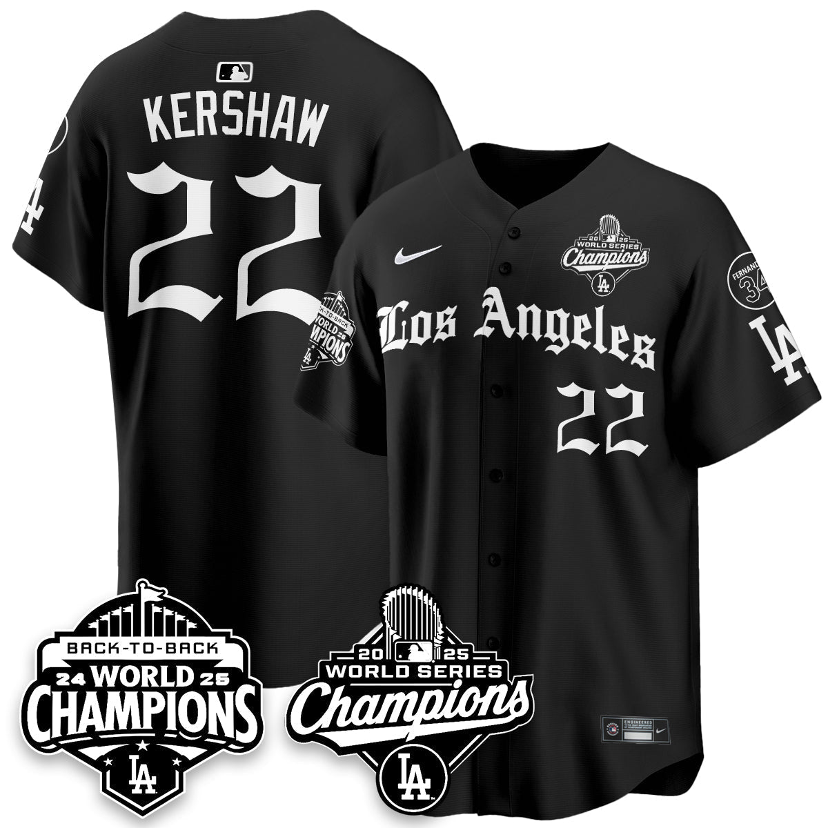 LAD 2025 World Series Champions Vapor Premier Limited Jersey - LA Gothic Edition - Stitched