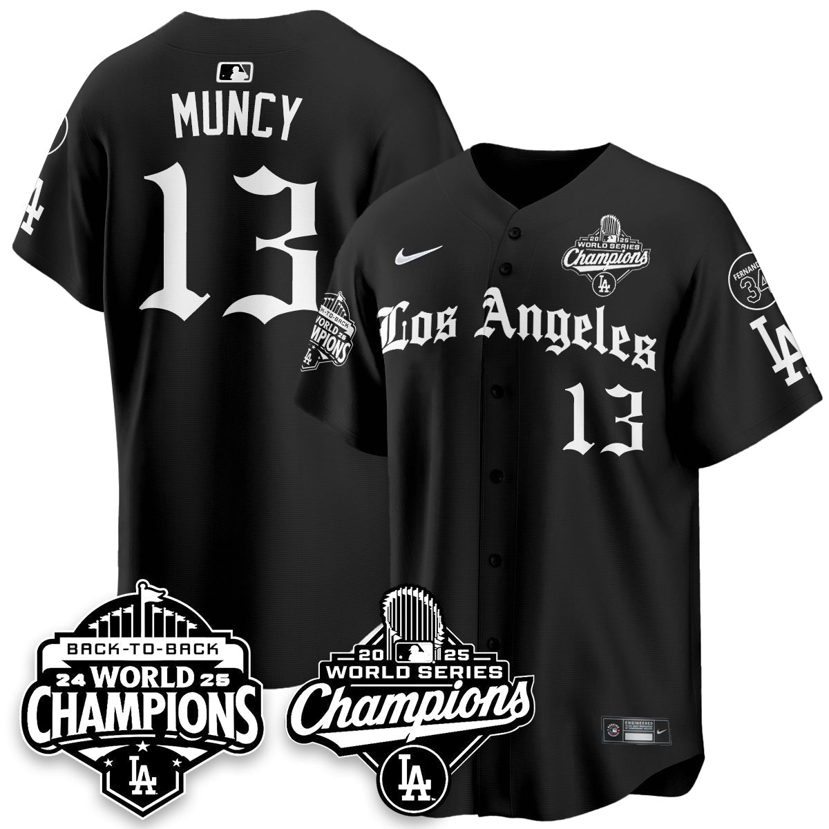 LAD 2025 World Series Champions Vapor Premier Limited Jersey - LA Gothic Edition - Stitched