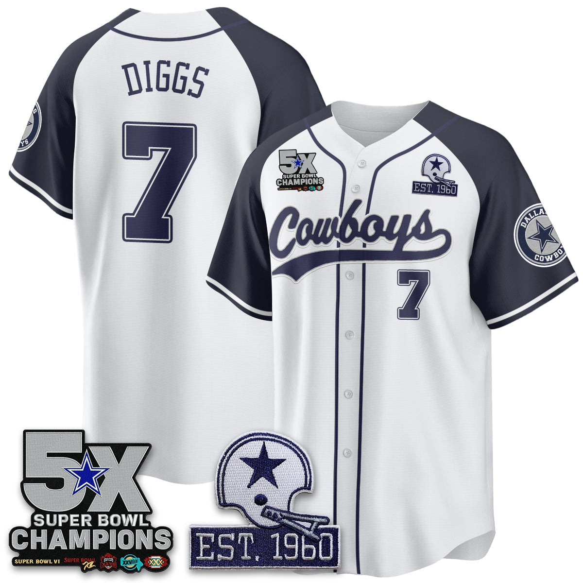 DAL 5-Time Champions Patch Limited Baseball Jersey - Stitched