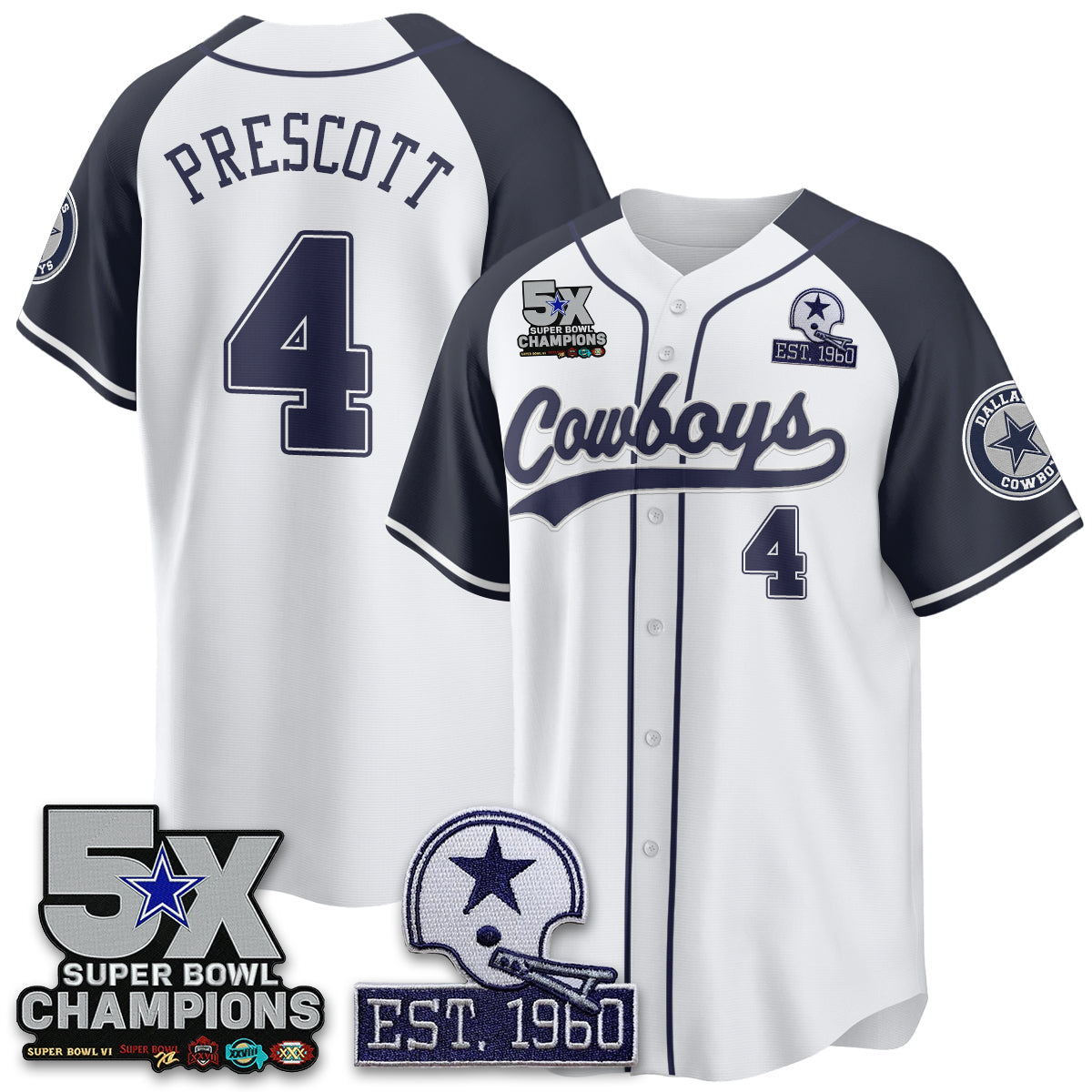 DAL 5-Time Champions Patch Limited Baseball Jersey - Stitched