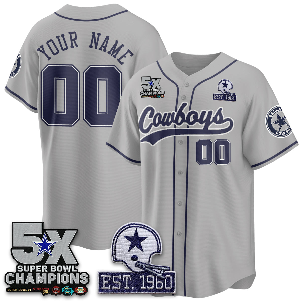 DAL 5-Time Champions Patch Limited Baseball Jersey - Stitched