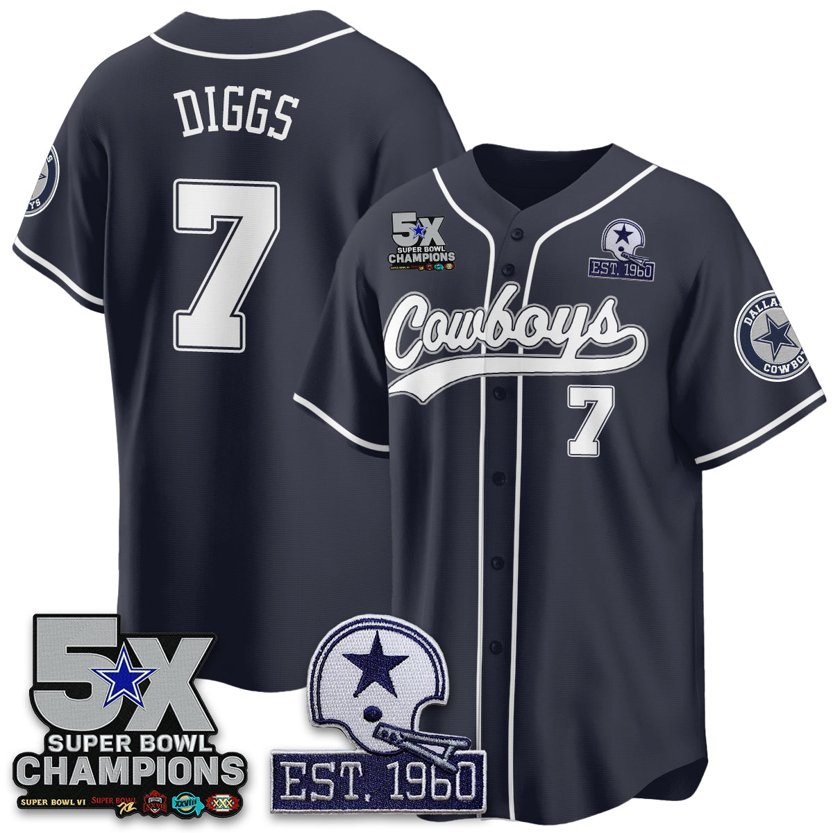 DAL 5-Time Champions Patch Limited Baseball Jersey - Stitched