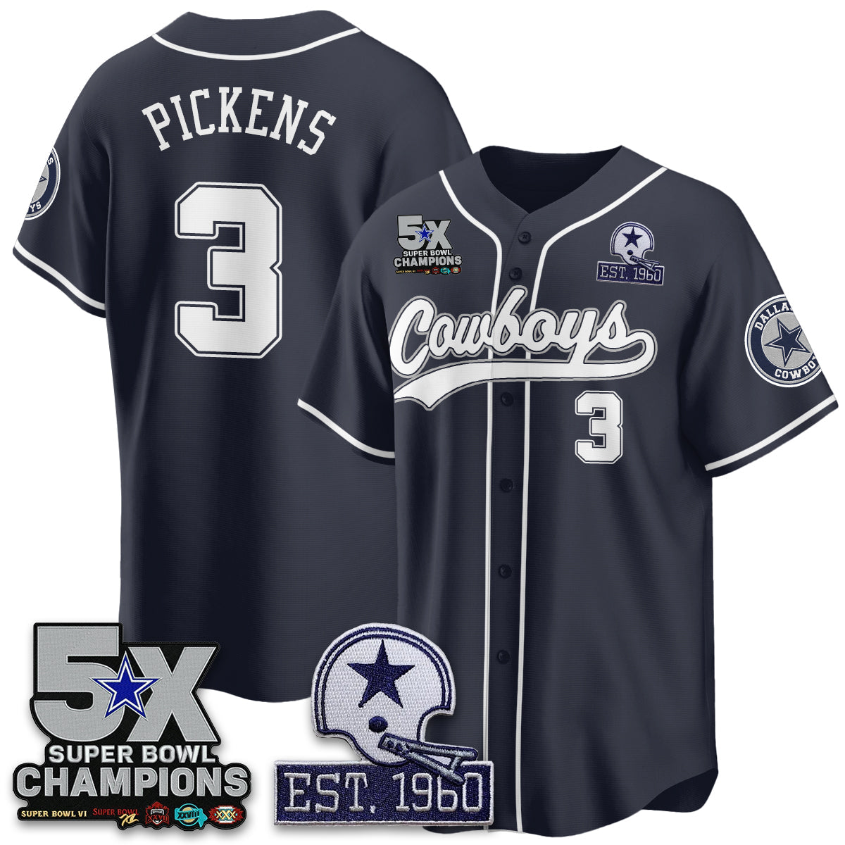 DAL 5-Time Champions Patch Limited Baseball Jersey - Stitched