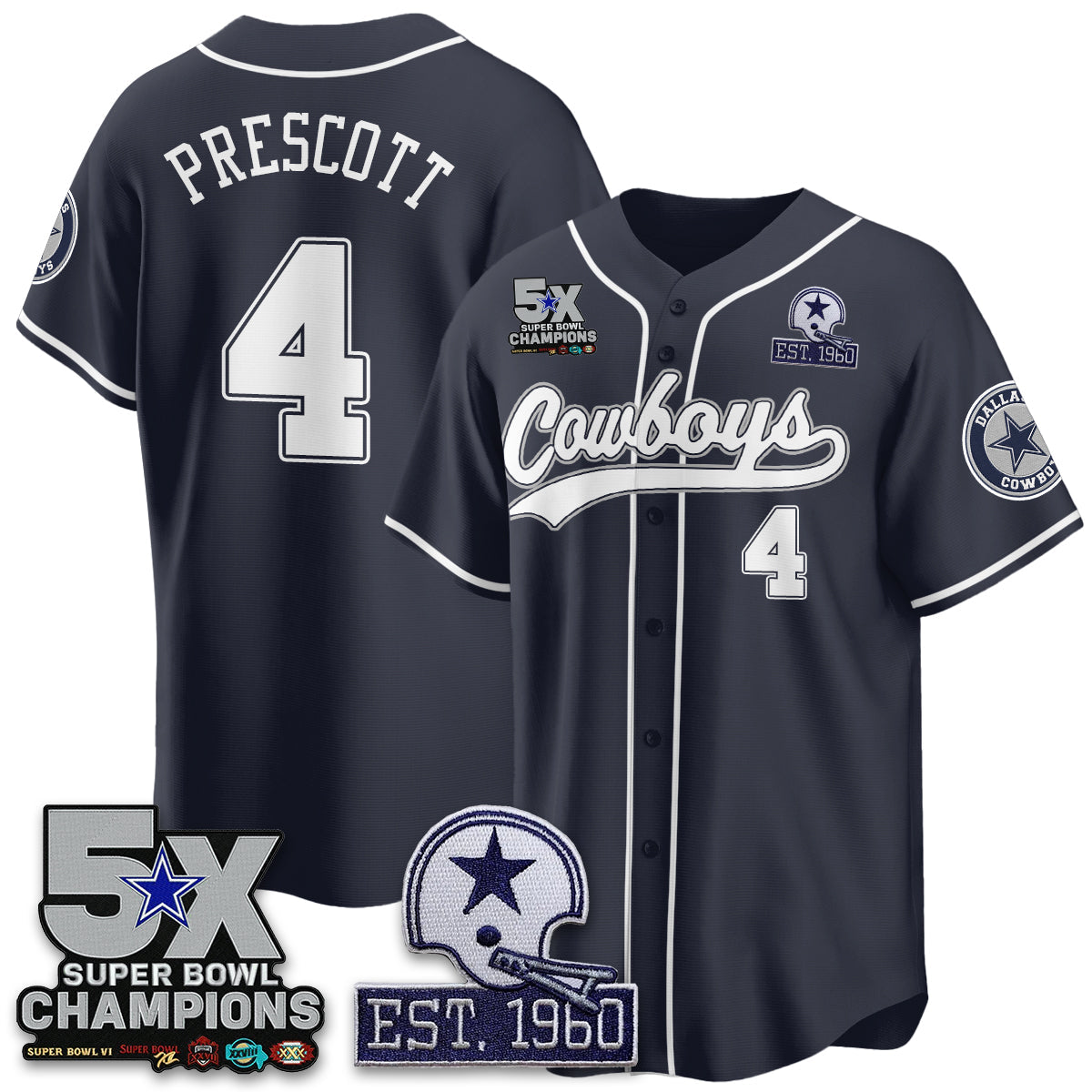 DAL 5-Time Champions Patch Limited Baseball Jersey - Stitched