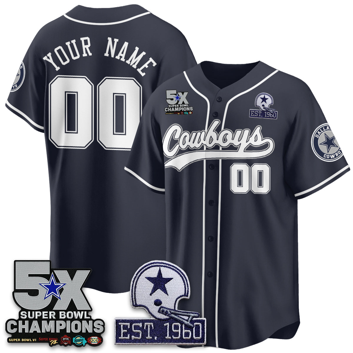 DAL 5-Time Champions Patch Limited Baseball Jersey - Stitched