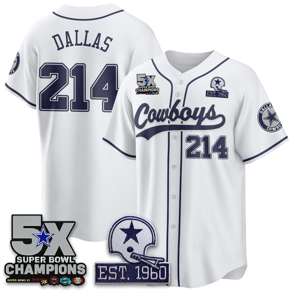 DAL 5-Time Champions Patch Limited Baseball Jersey - Stitched